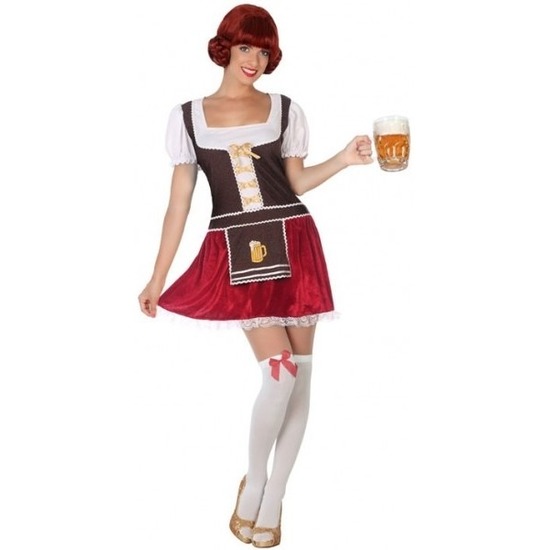 Oktoberfest - Bruine/rode Tiroler dirndl verkleed kostuum/jurkje voor dames