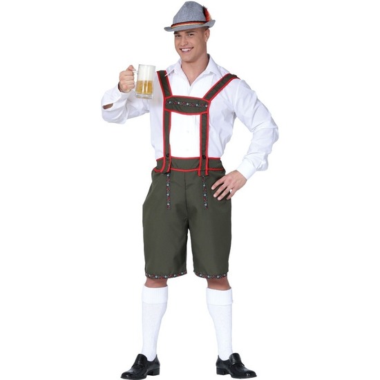 Oktoberfest - Groene/rode Tiroler lederhosen verkleed kostuum/broek voor heren