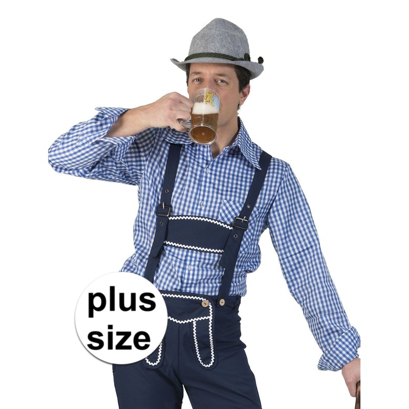 Oktoberfest - Grote maat blauw/wit geruit tiroler verkleed overhemd voor heren