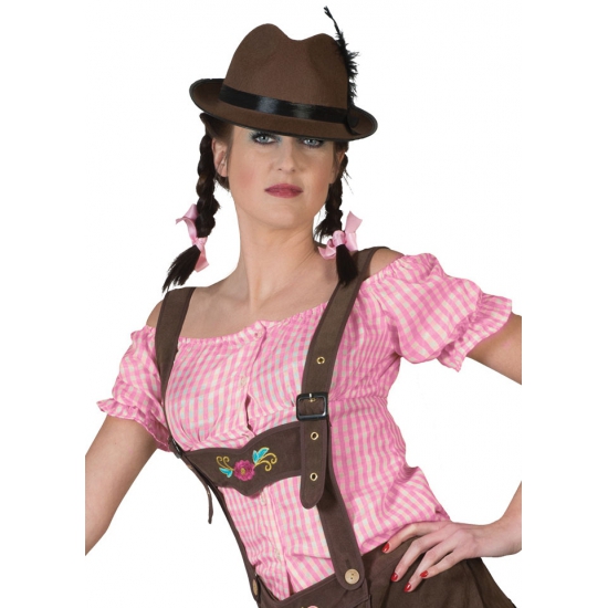 Oktoberfest - Roze geruite Tiroler blouse