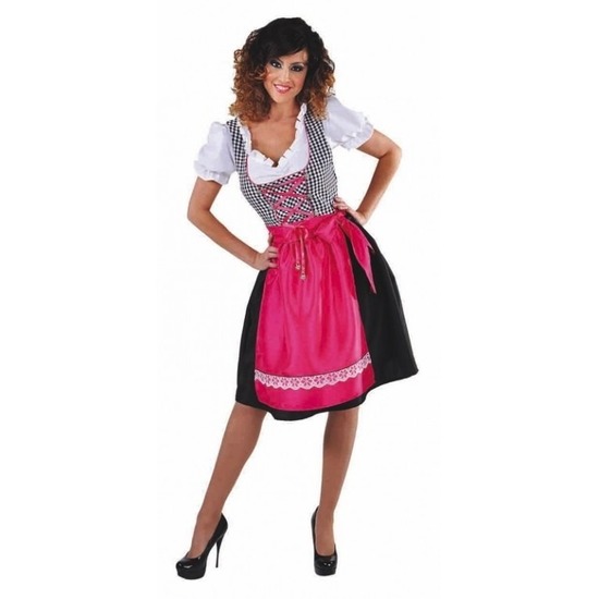 Oktoberfest - Zwarte Dirndl jurk met roze schort