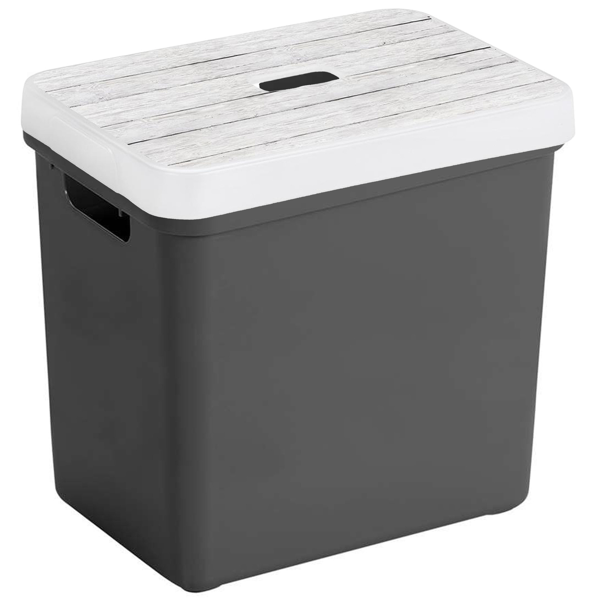 Opbergbox-mand antraciet 25 liter kunststof met deksel