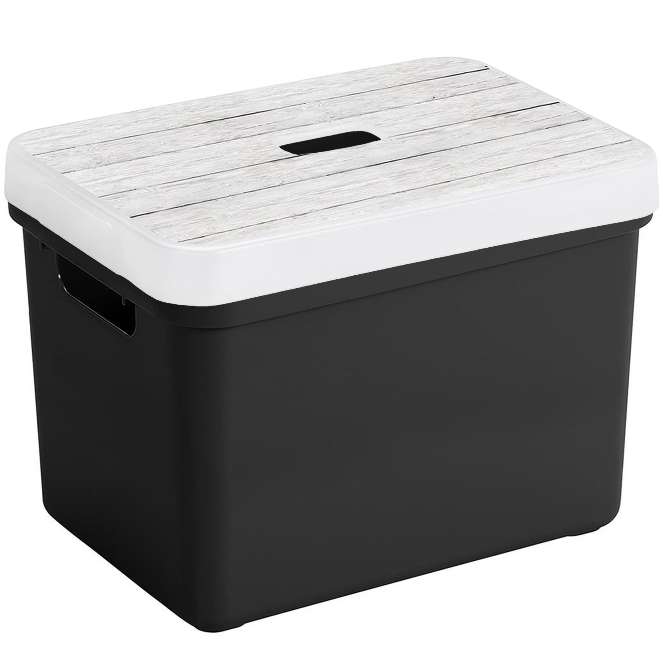 Opbergbox-mand zwart 18 liter kunststof met deksel