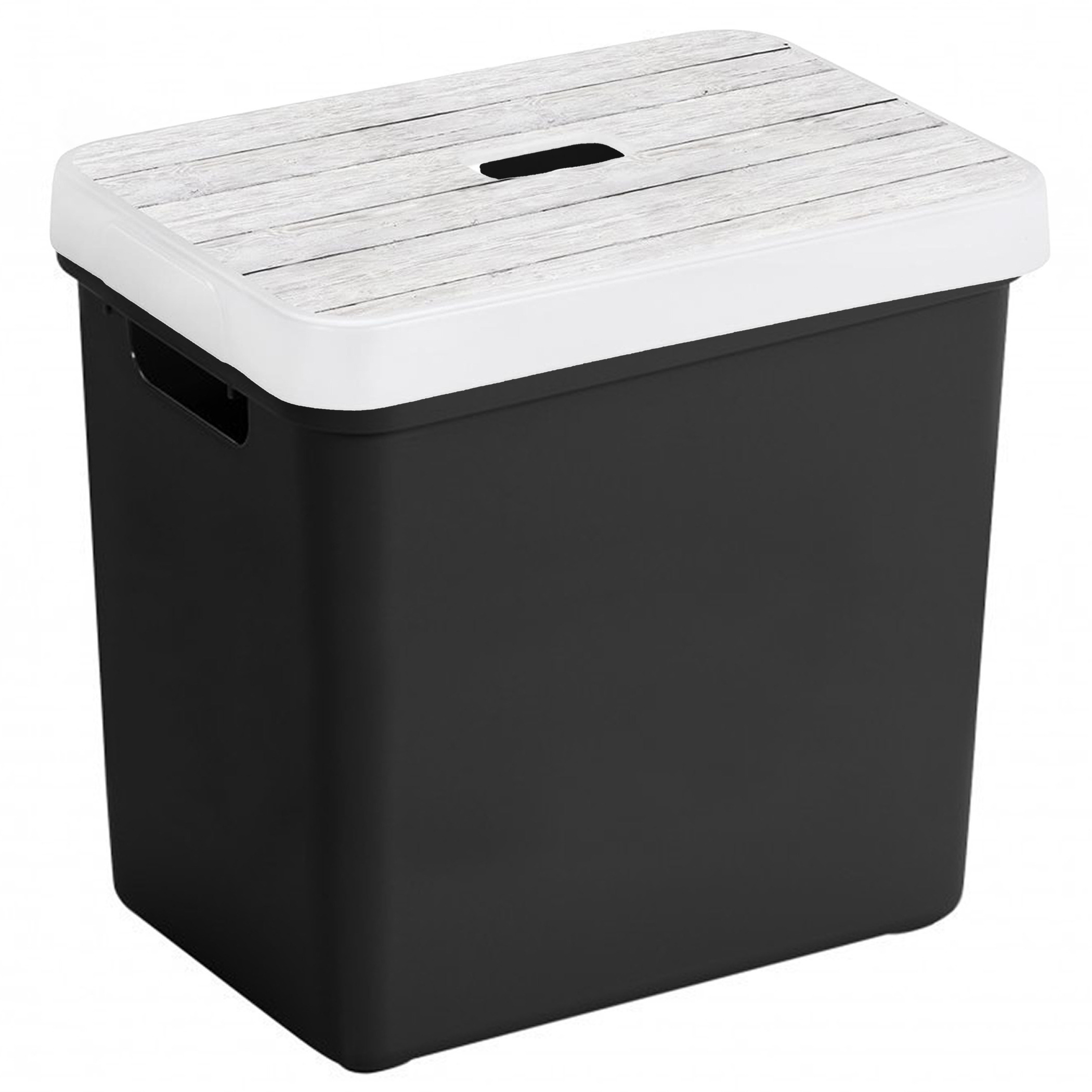 Opbergbox-mand zwart 25 liter kunststof met deksel