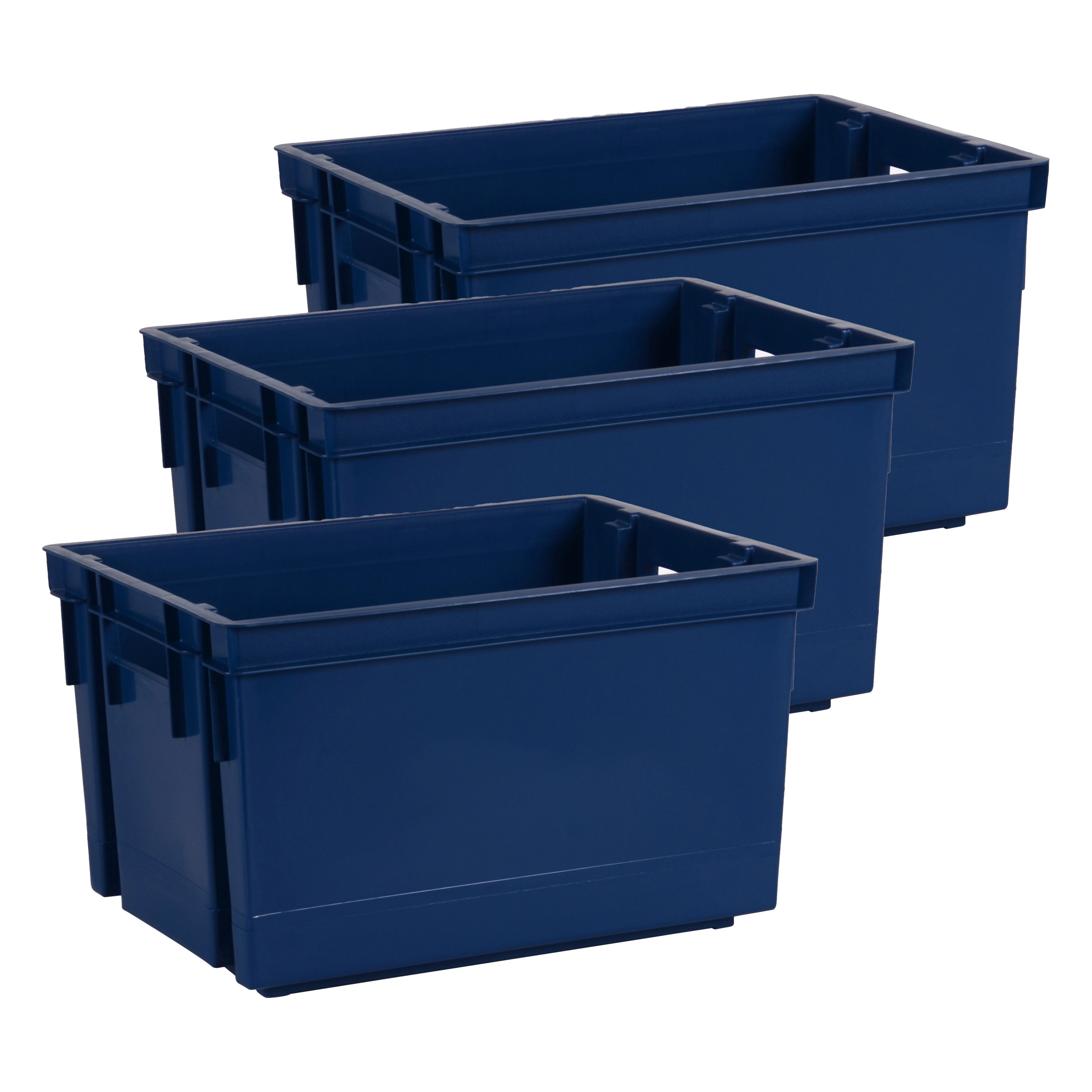 Opbergbox-opbergkrat 20 L 3x blauw kunststof 39 x 29 x 23 cm stapelbaar-nestbaar