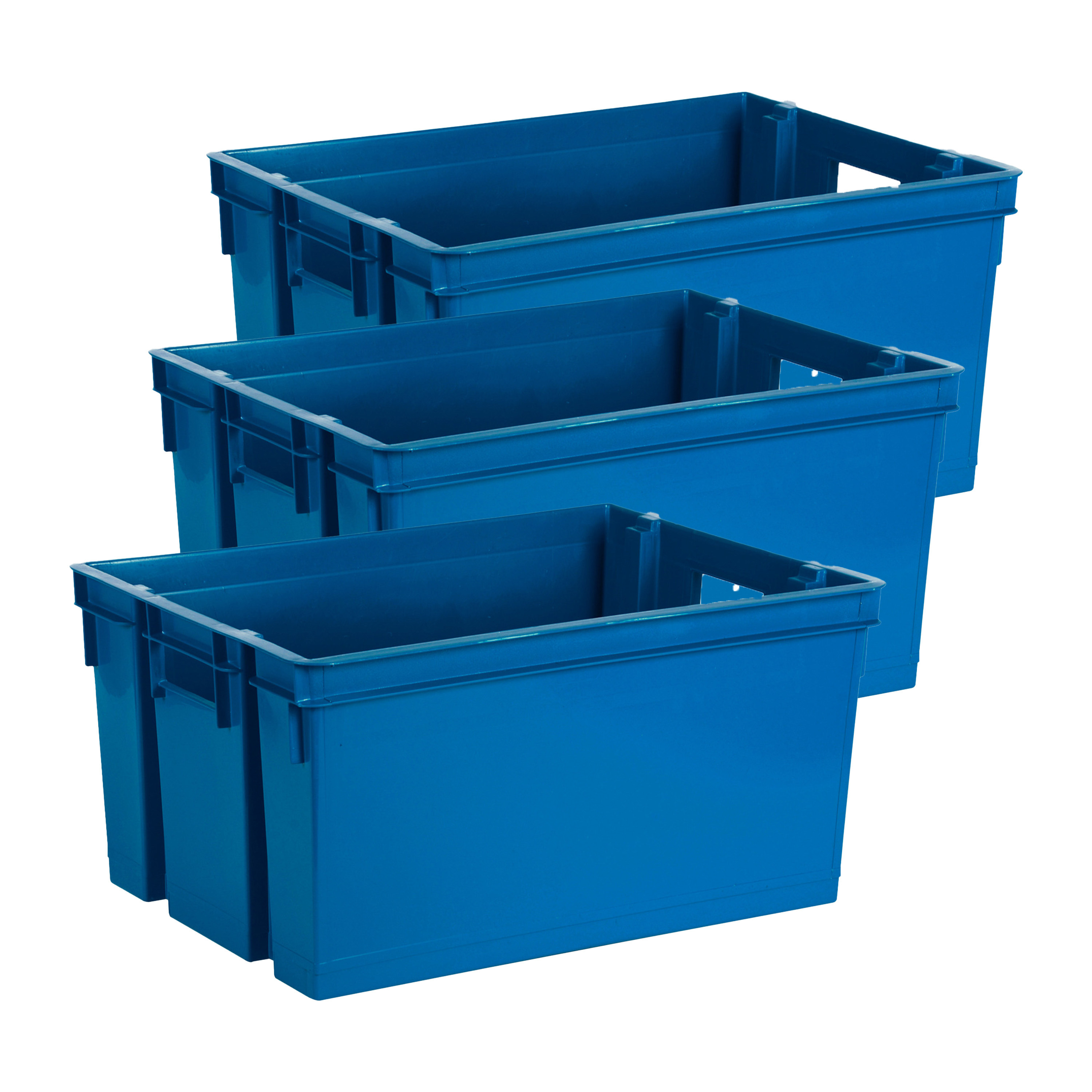 Opbergbox-opbergkrat 50 L 3x blauw kunststof 56 x 41 x 29 cm stapelbaar-nestbaar