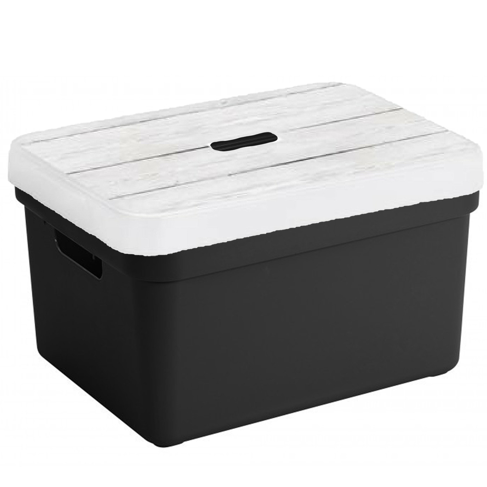 Opbergbox-opbergmand zwart 32 liter kunststof met deksel