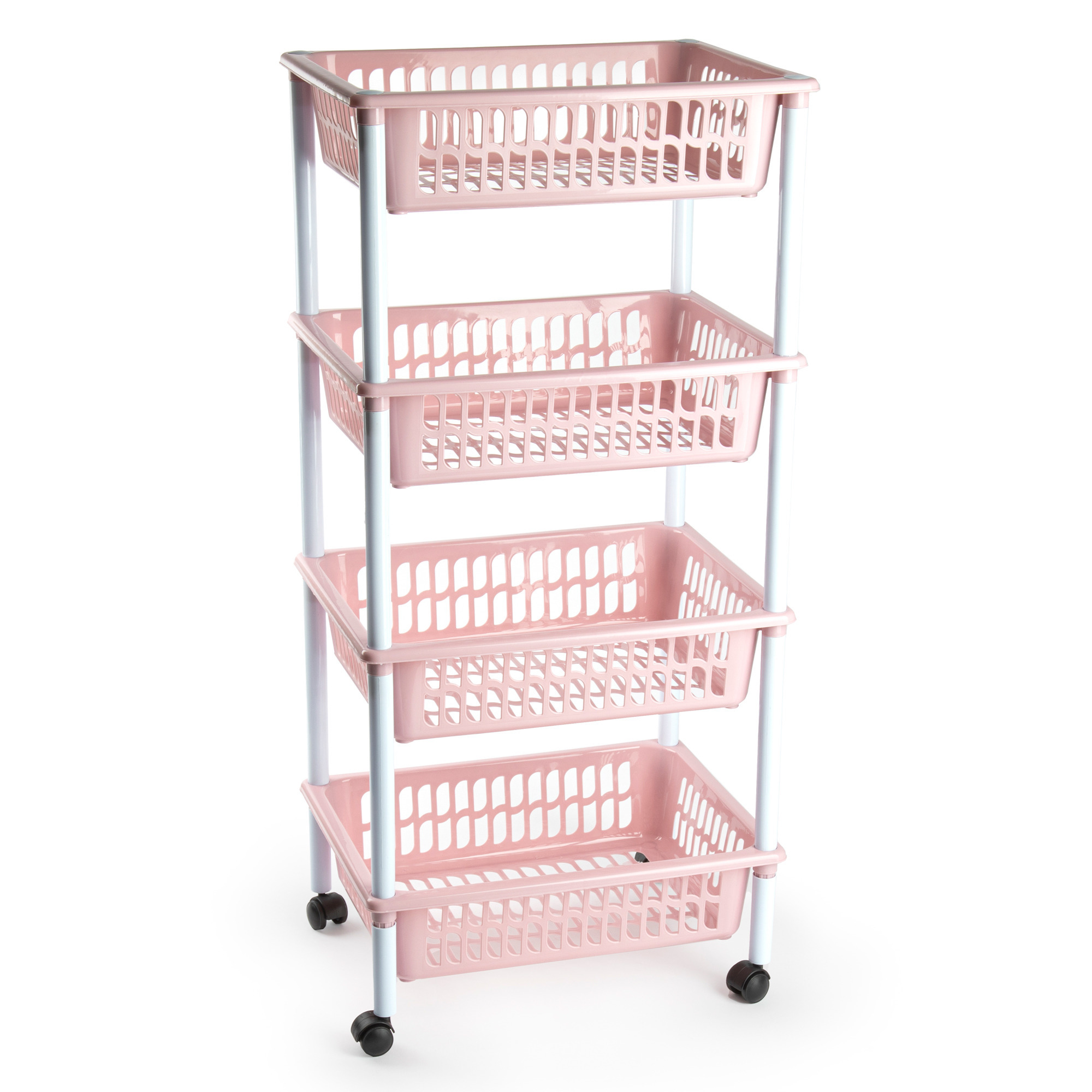 Opberger-organiser trolley-roltafel met 4 manden 85 cm oud roze