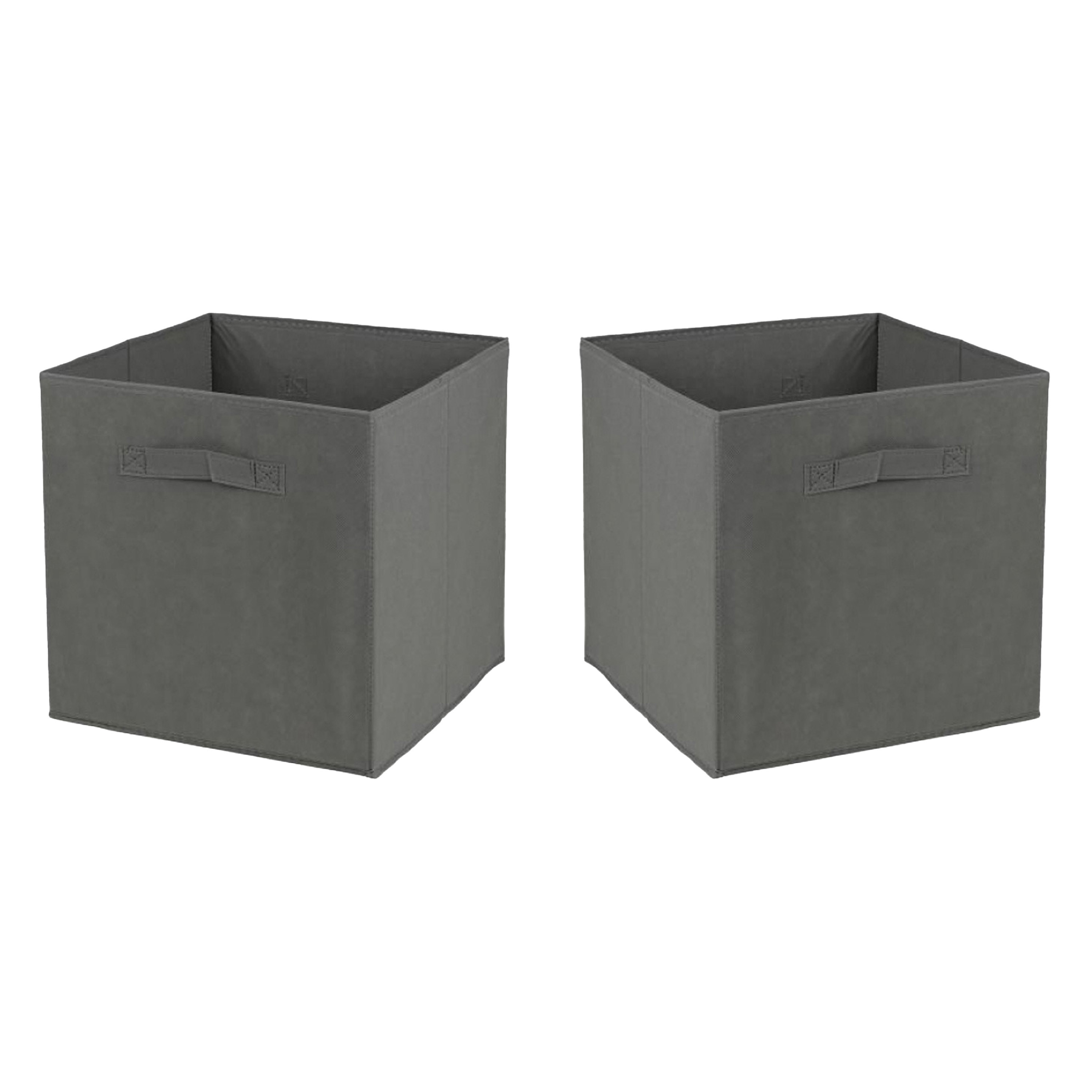 Opbergmand-kastmand Square Box 2x karton-kunststof 29 liter donker grijs 31 x 31 x 31 cm