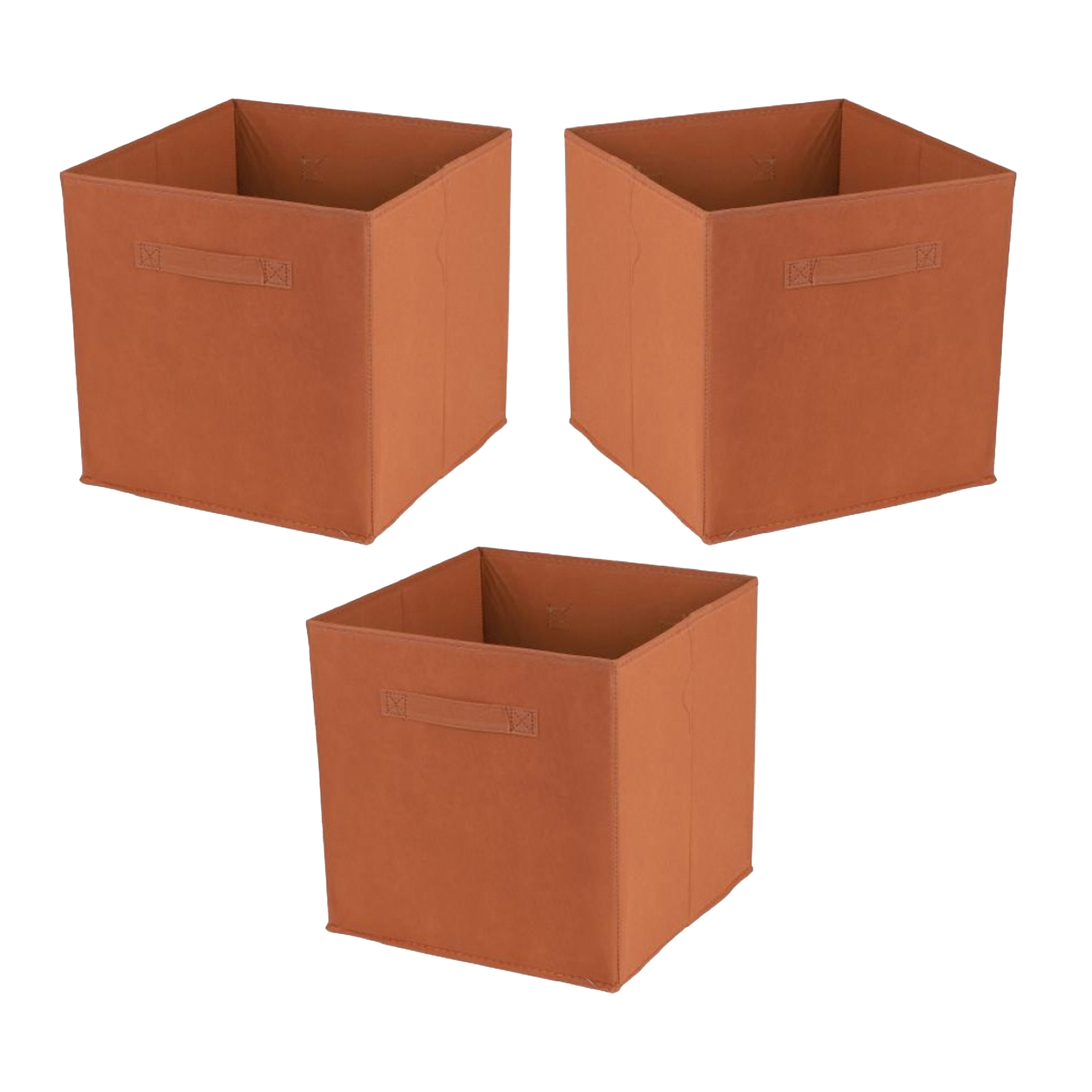 Opbergmand-kastmand Square Box 3x karton-kunststof 29 liter oranje 31 x 31 x 31 cm