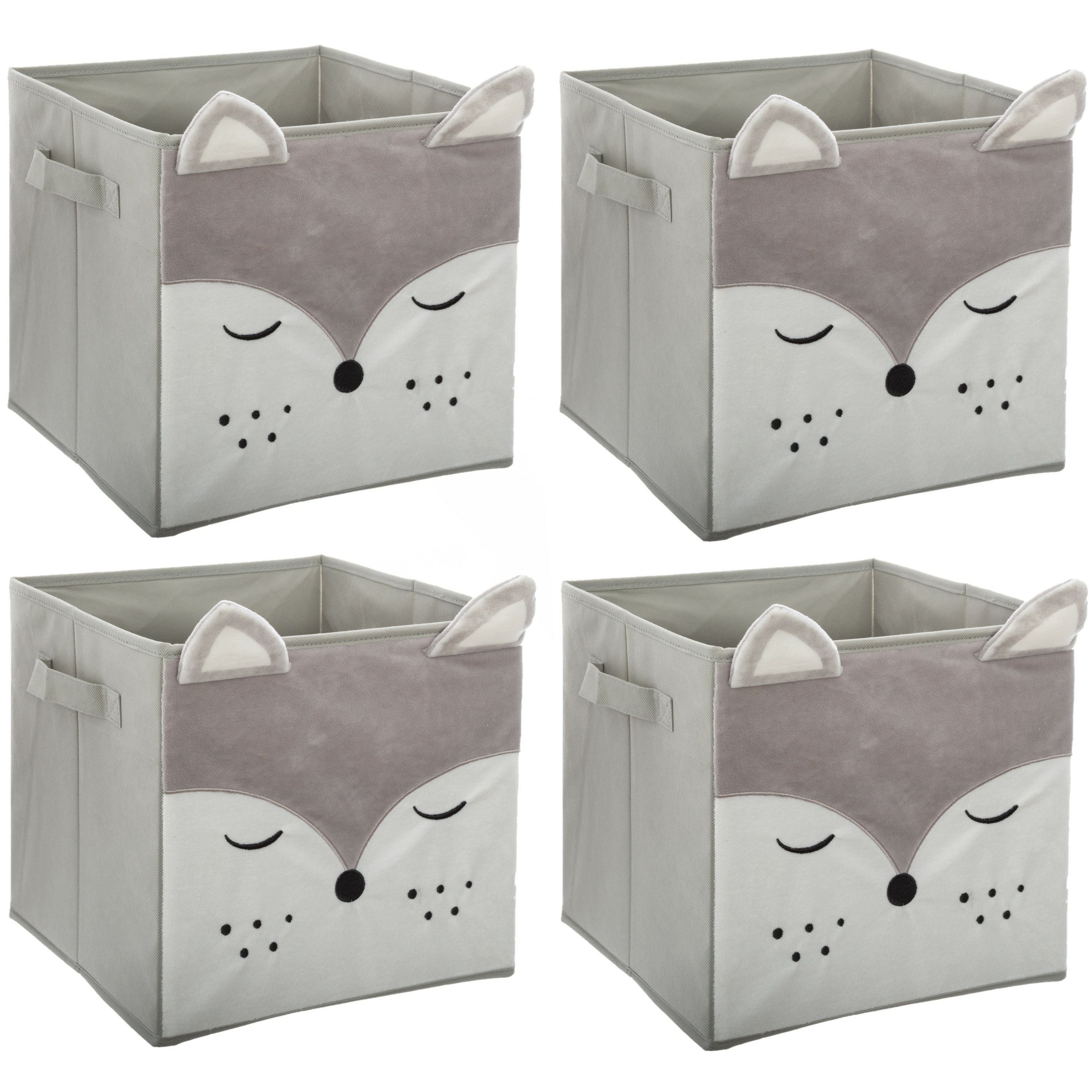Opbergmand-kastmand vos 4x voor kinderen karton-kunststof grijs 30 x 30 x 30 cm
