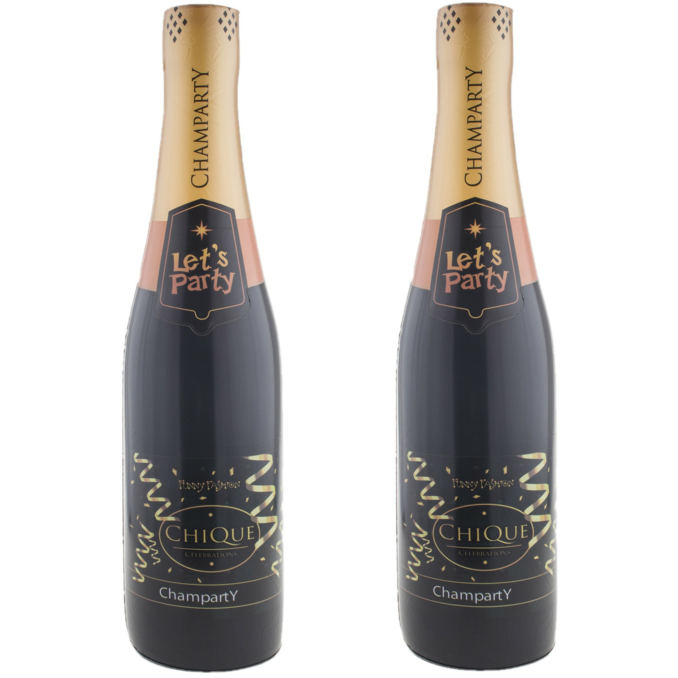 Opblaasbare champagne fles 2x Fun-Fop-Party-Oud jaar-Bruiloft versiering-decoratie 75 cm