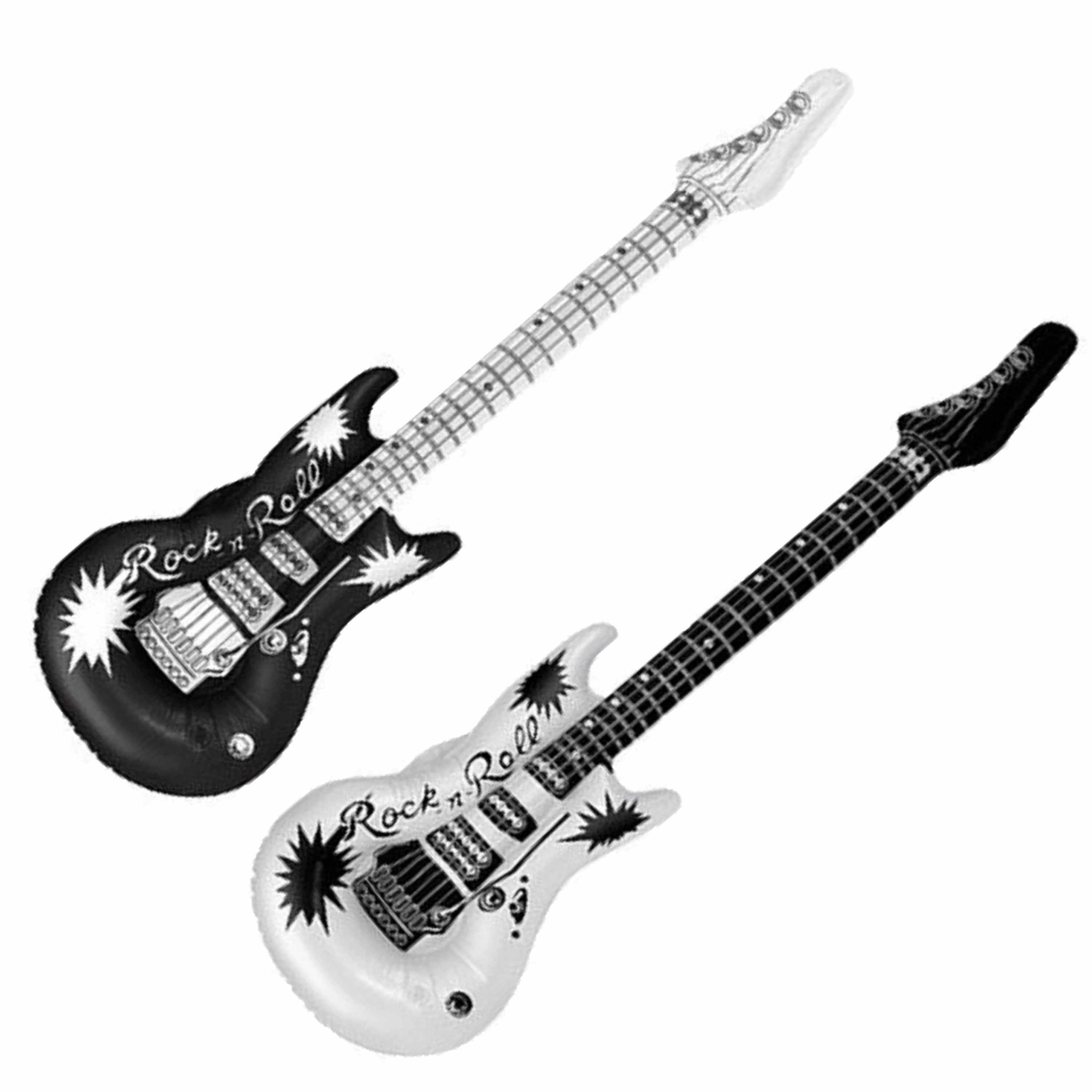 Opblaasbare speelgoed/feestartikel gitaren 2x stuks wit/zwart 106 cm -