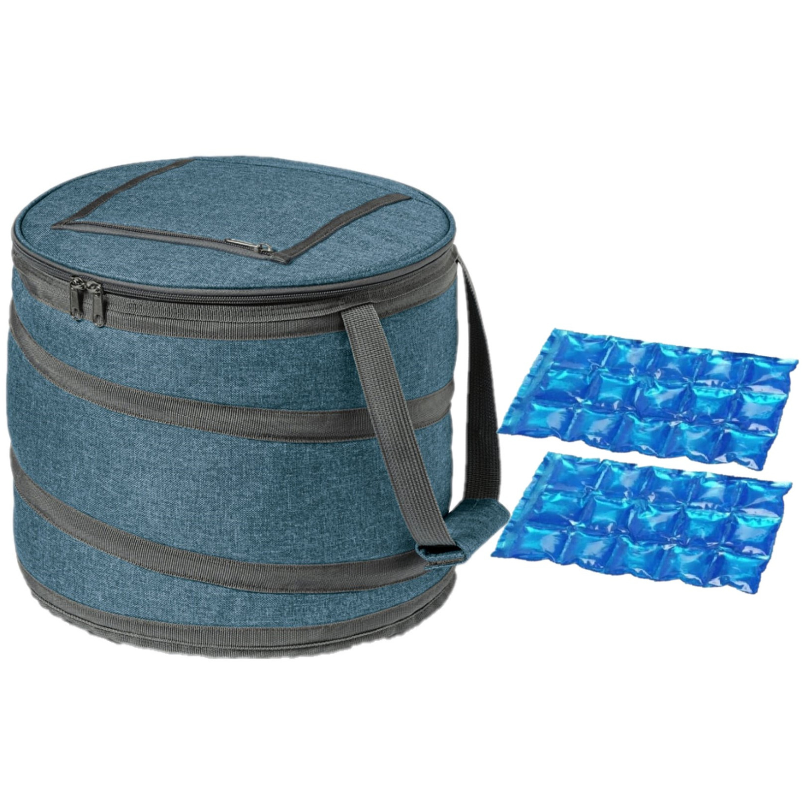 Opvouwbare koeltas blauw/grijs met 2 stuks flexibele koelelementen 15 liter -