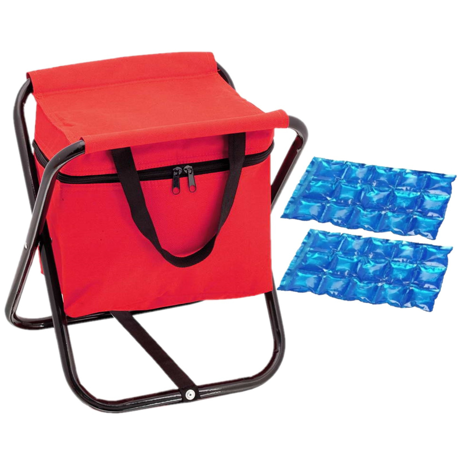 Opvouwbare stoel met koeltas rood met 2 stuks flexibele koelelementen