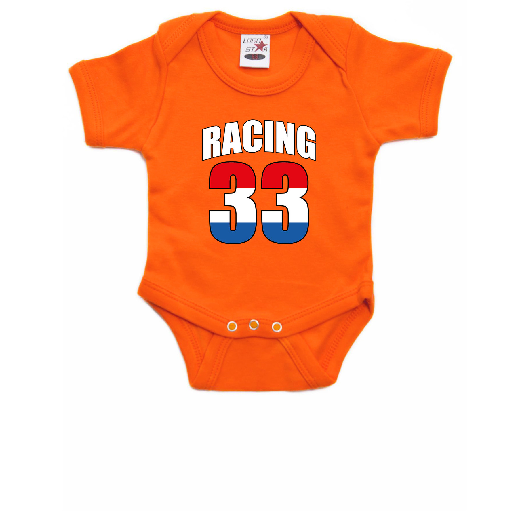Oranje baby romper racing 33 met race auto coureur supporter-race supporter voor babys