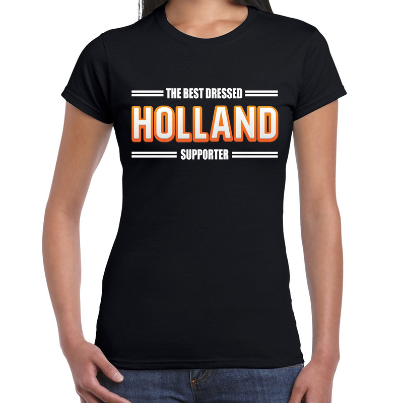 Oranje-Holland Supporter t-shirt zwart voor dames