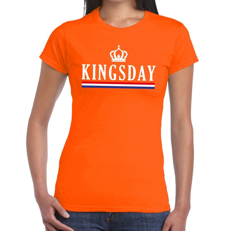 Oranje Kingsday met Hollandse vlag t-shirt voor dames