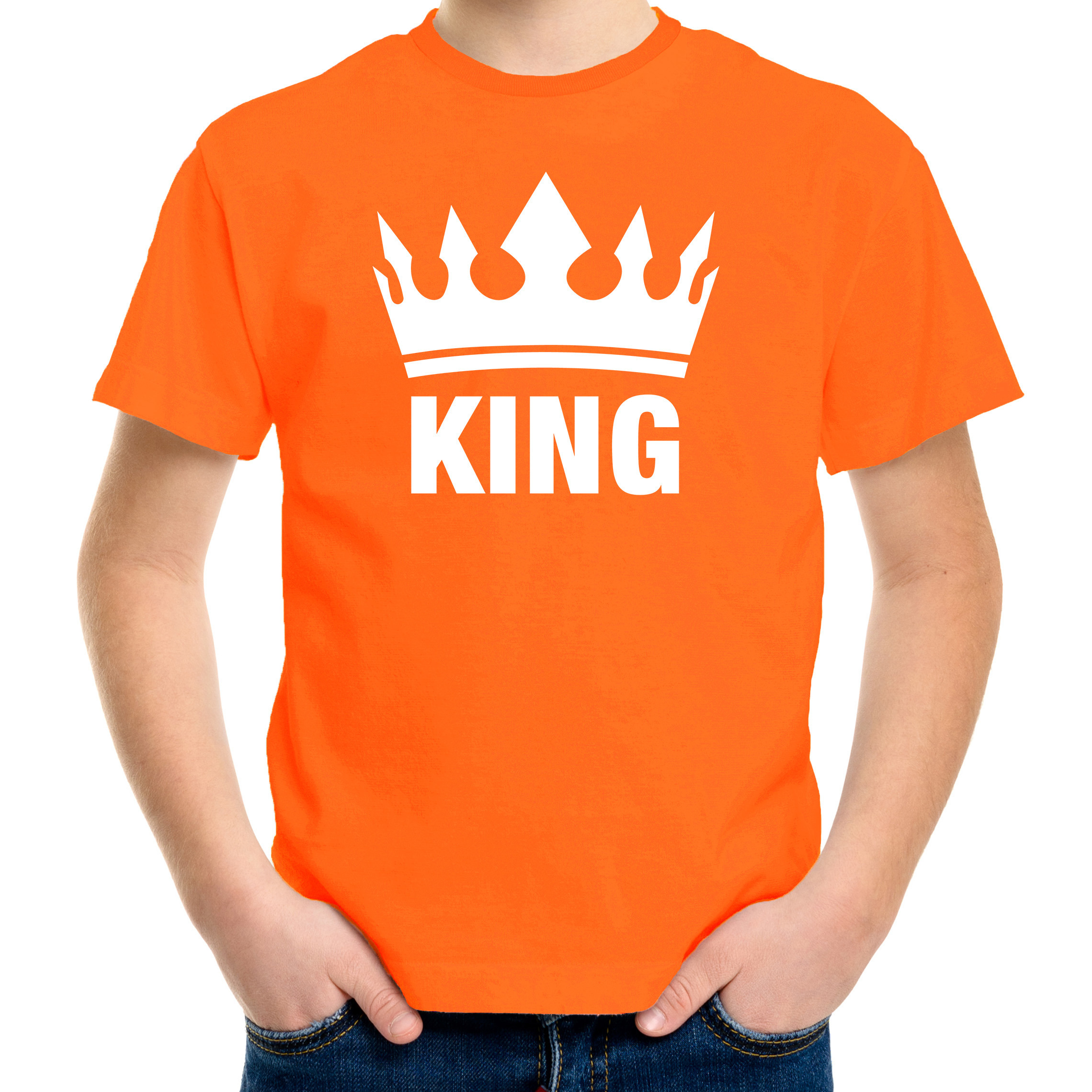 Oranje Koningsdag King shirt met kroon jongens