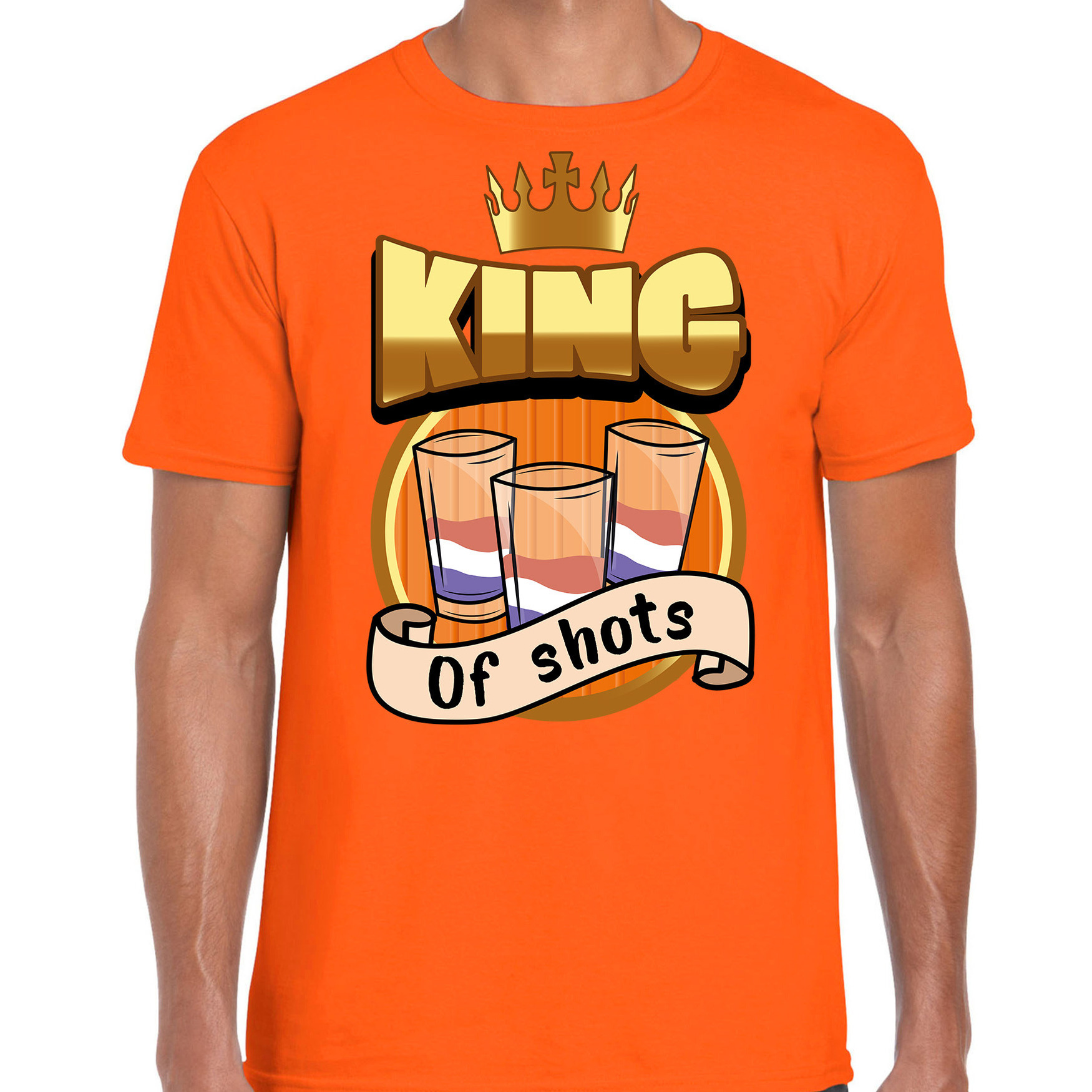 Oranje Koningsdag t-shirt king of shots voor heren