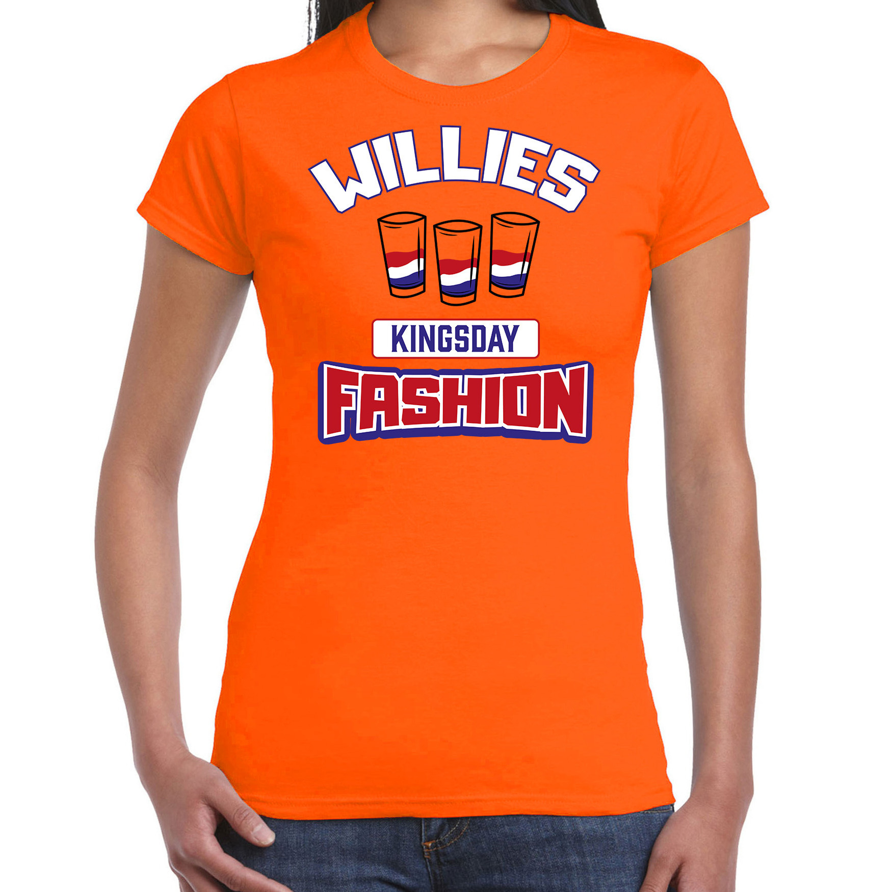 Oranje Koningsdag t-shirt Willies Kingsday fashion shotjes dames