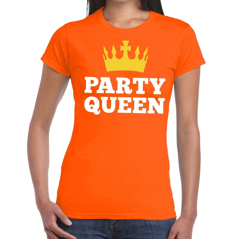 Oranje Party Queen t-shirt voor dames