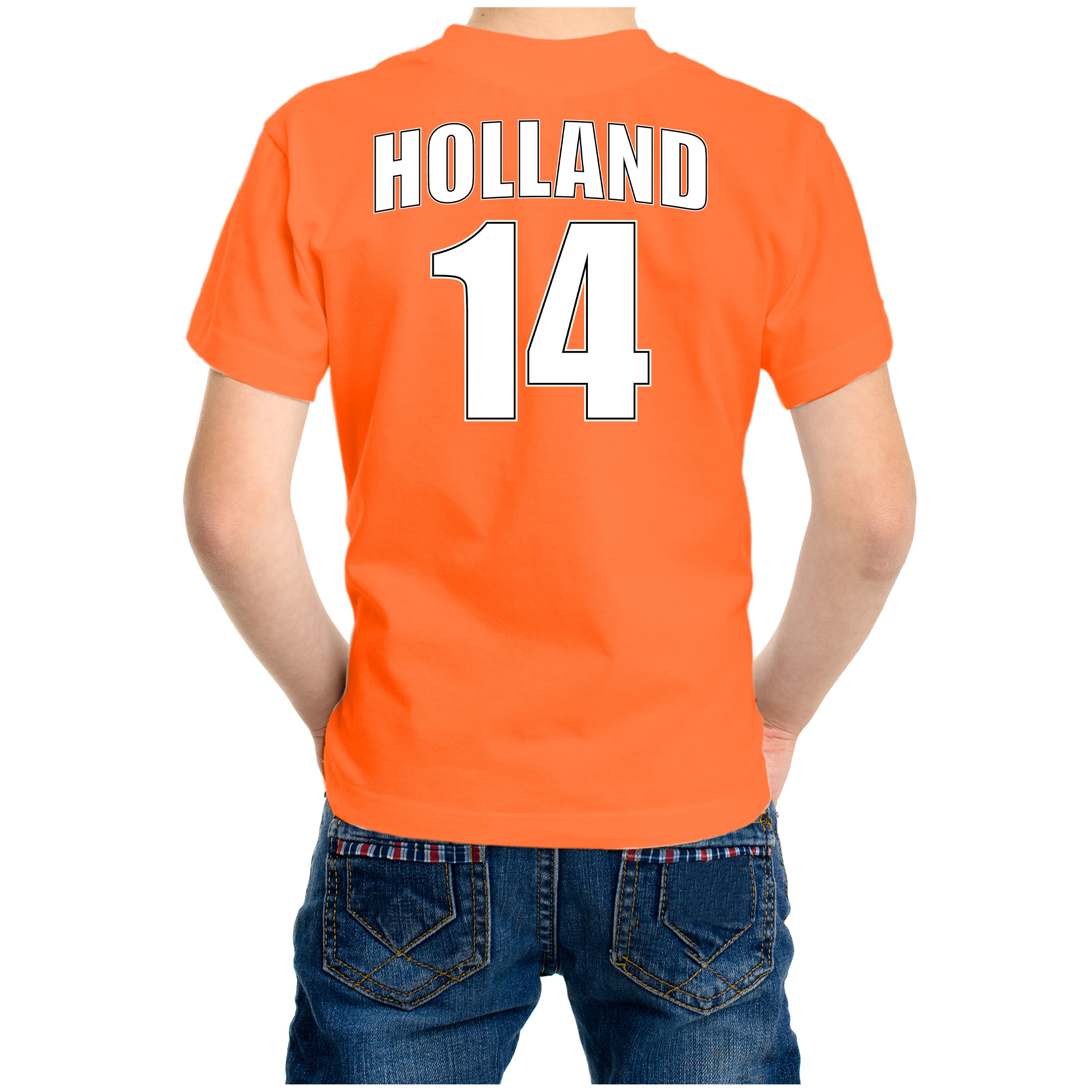 Oranje t-shirt met rugnummer 14 Holland-Nederland fan shirt voor kinderen