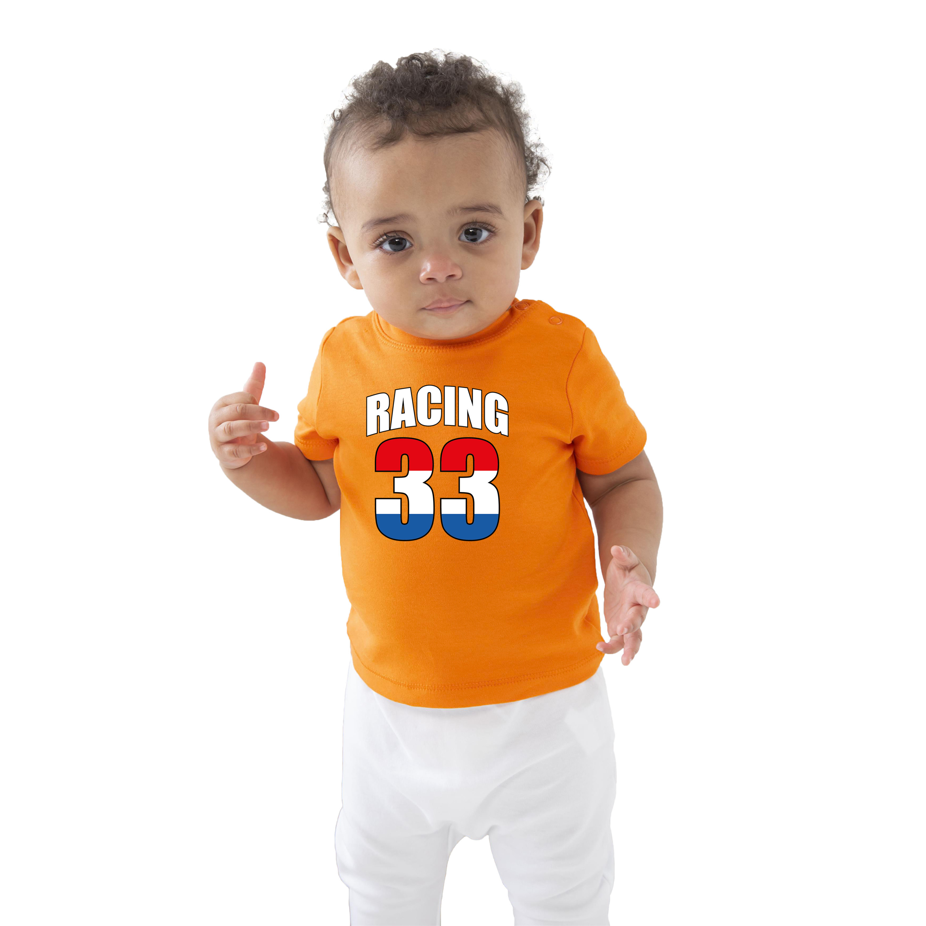 Oranje t-shirt racing 33 coureur supporter-race supporter voor baby-peuter