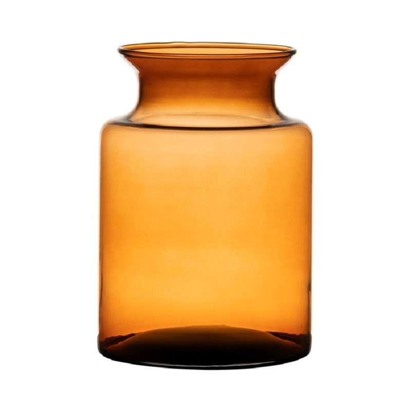 Oranje-transparante melkbus vaas-vazen van glas 20 cm