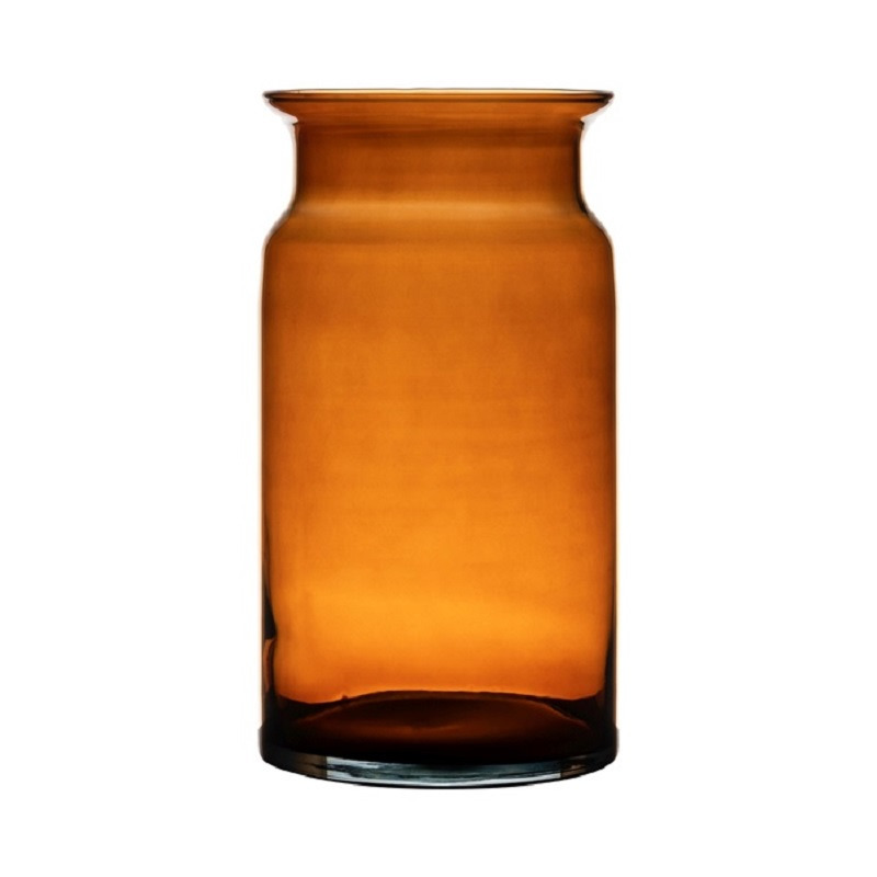 Oranje-transparante melkbus vaas-vazen van glas 29 cm