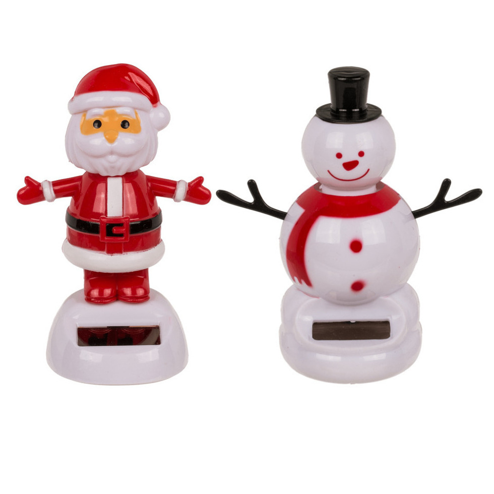 Out of the Blue Solar bewegende kerst figuren 2x st kerstman en sneeuwpop 10,5 cm
