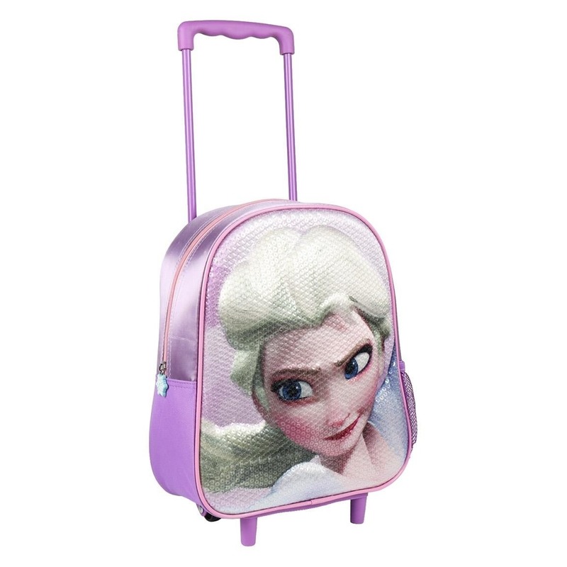 Paarse 3D Elsa Frozen weekendtas-trolley voor meisjes 31 x 25 cm