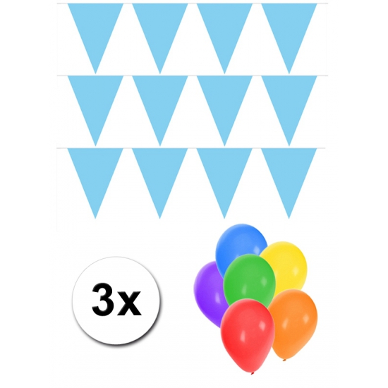Pakket 3x vlaggenlijn XL lichtblauw incl gratis ballonnen