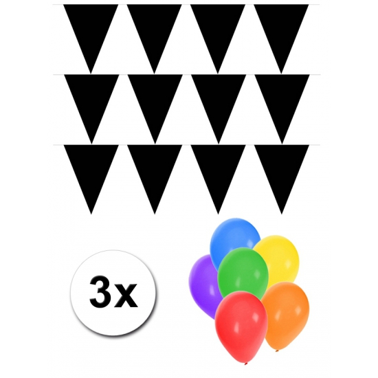 Pakket 3x vlaggenlijn XL zwart incl gratis ballonnen -