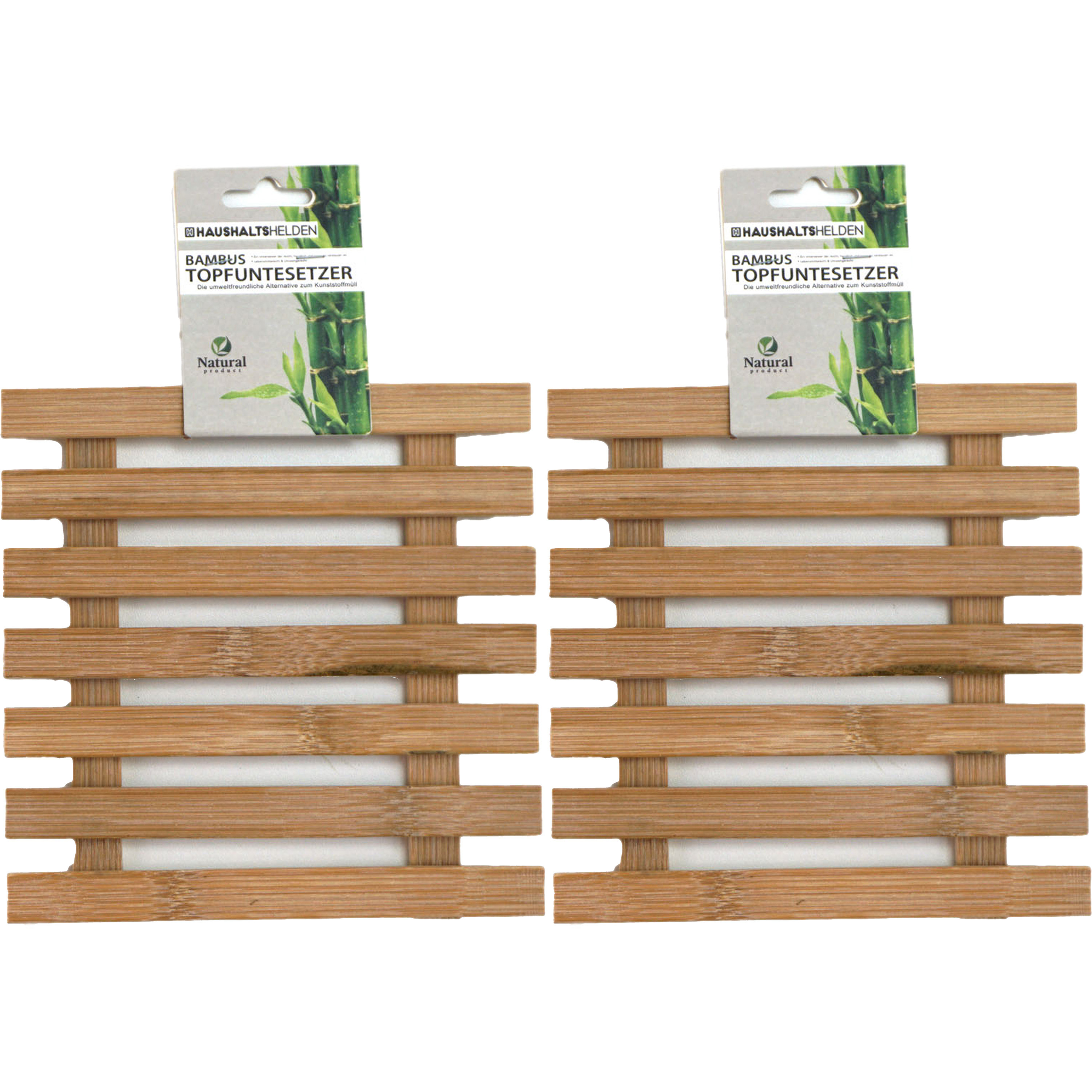 Pannenonderzetters 2x vierkant D17 cm bamboe hout