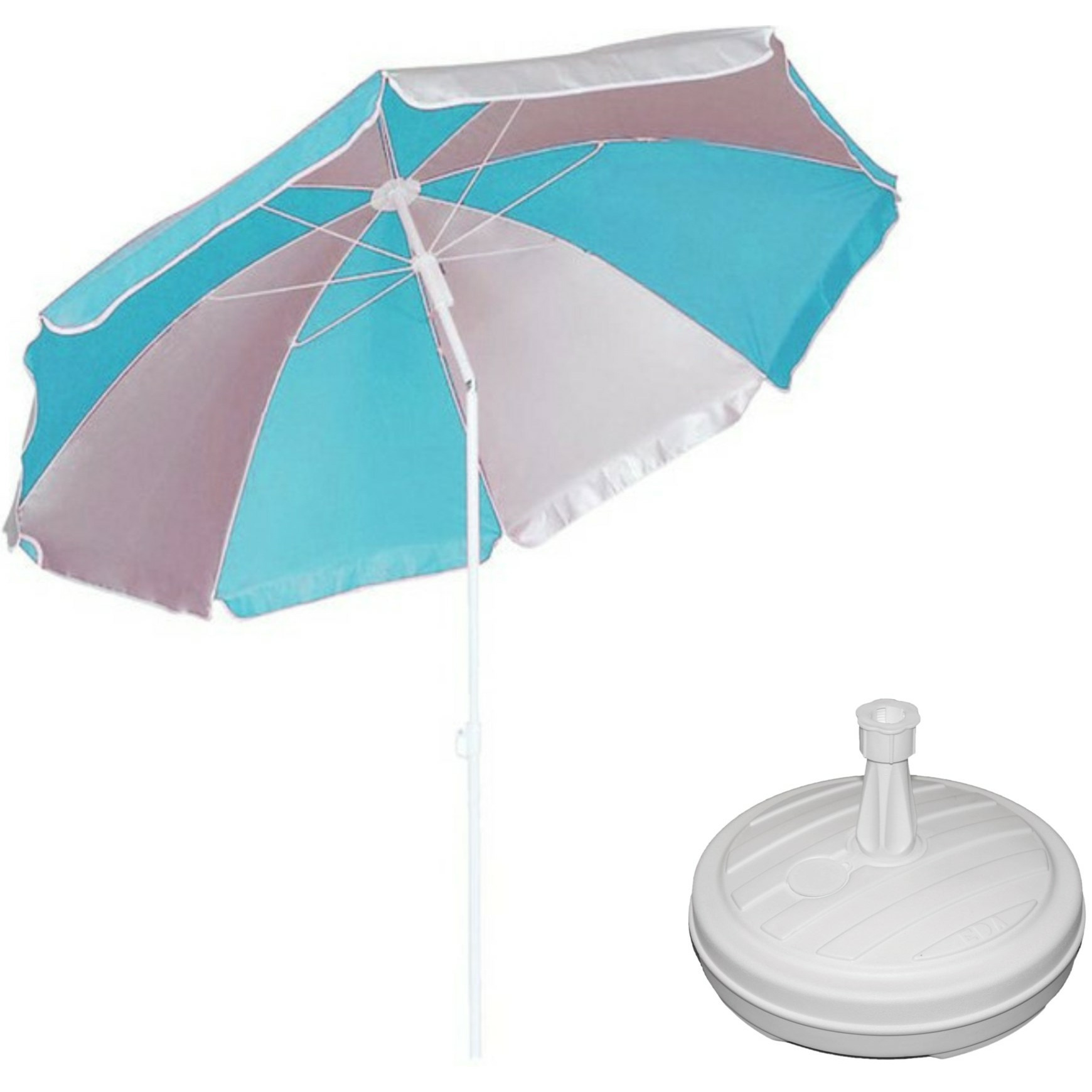 Parasol blauw-wit D120 cm incl. draagtas parasolvoet 42 cm