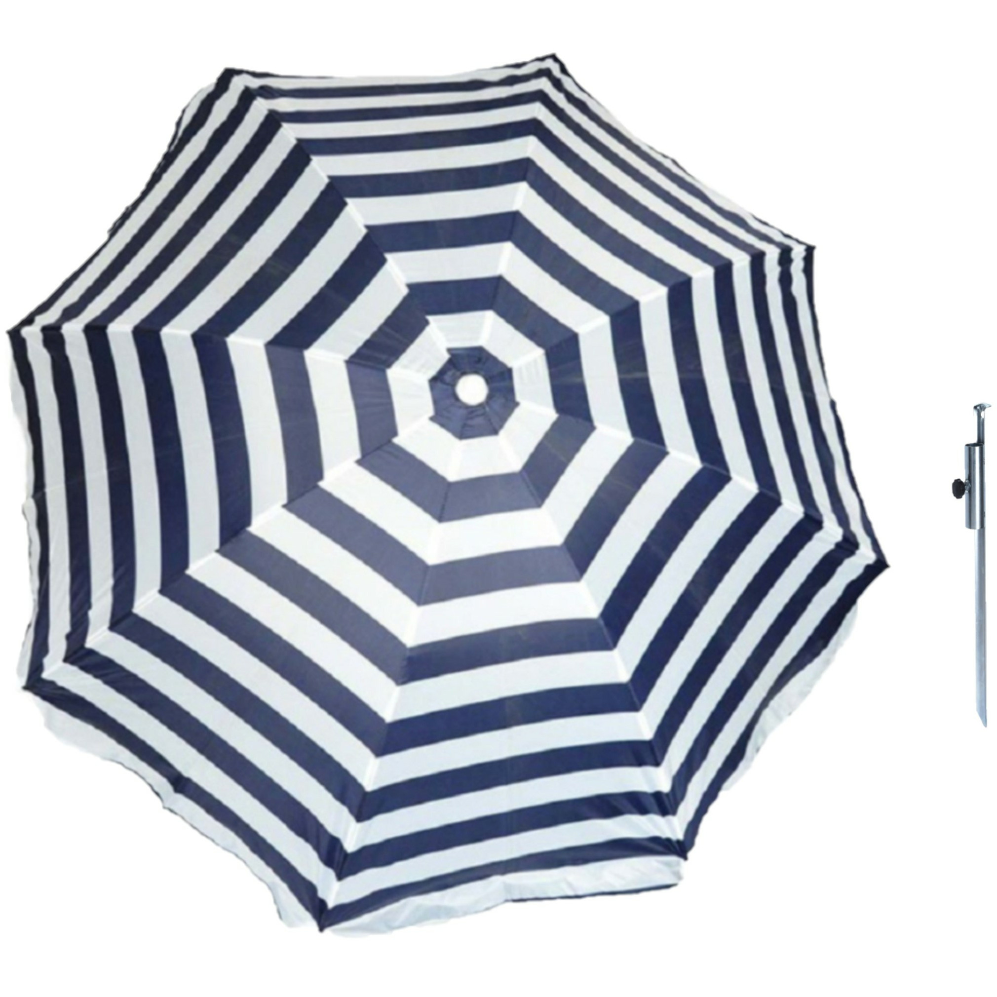 Parasol blauw-wit D140 cm incl. draagtas parasolharing 49 cm