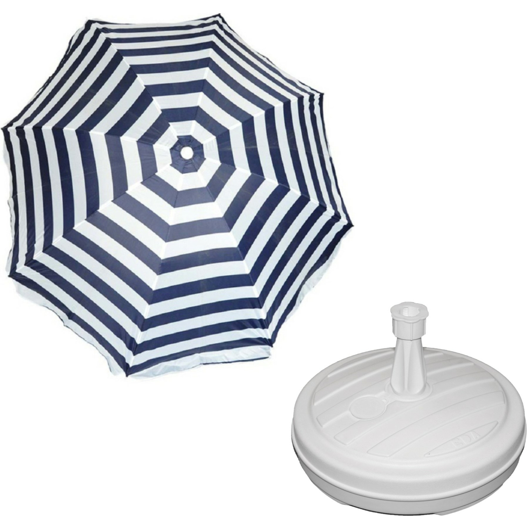 Merkloos Parasol - blauw/wit - D140 cm - incl. draagtas - parasolvoet - cm -