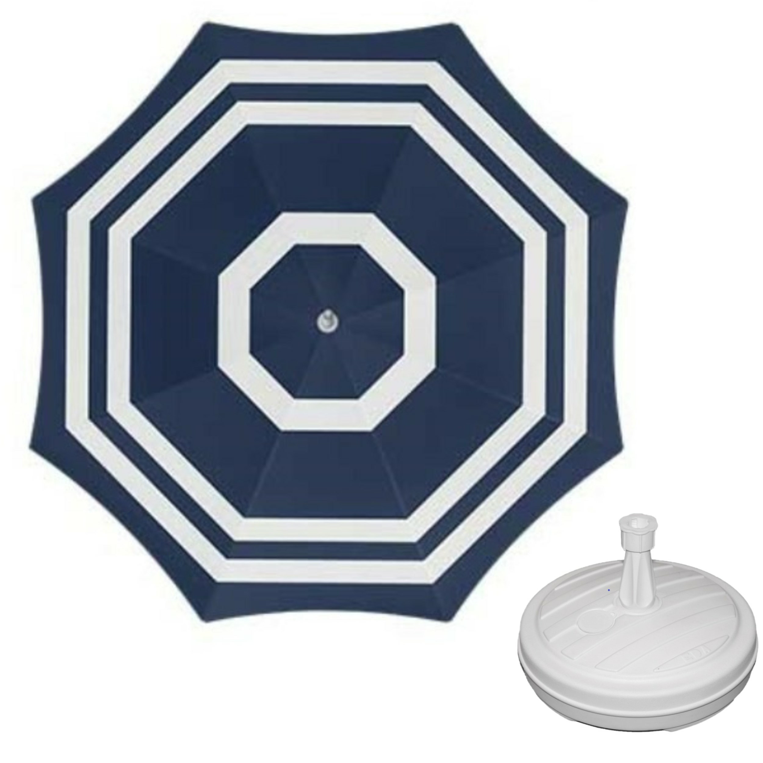 Parasol blauw-wit D160 cm incl. draagtas parasolvoet 42 cm