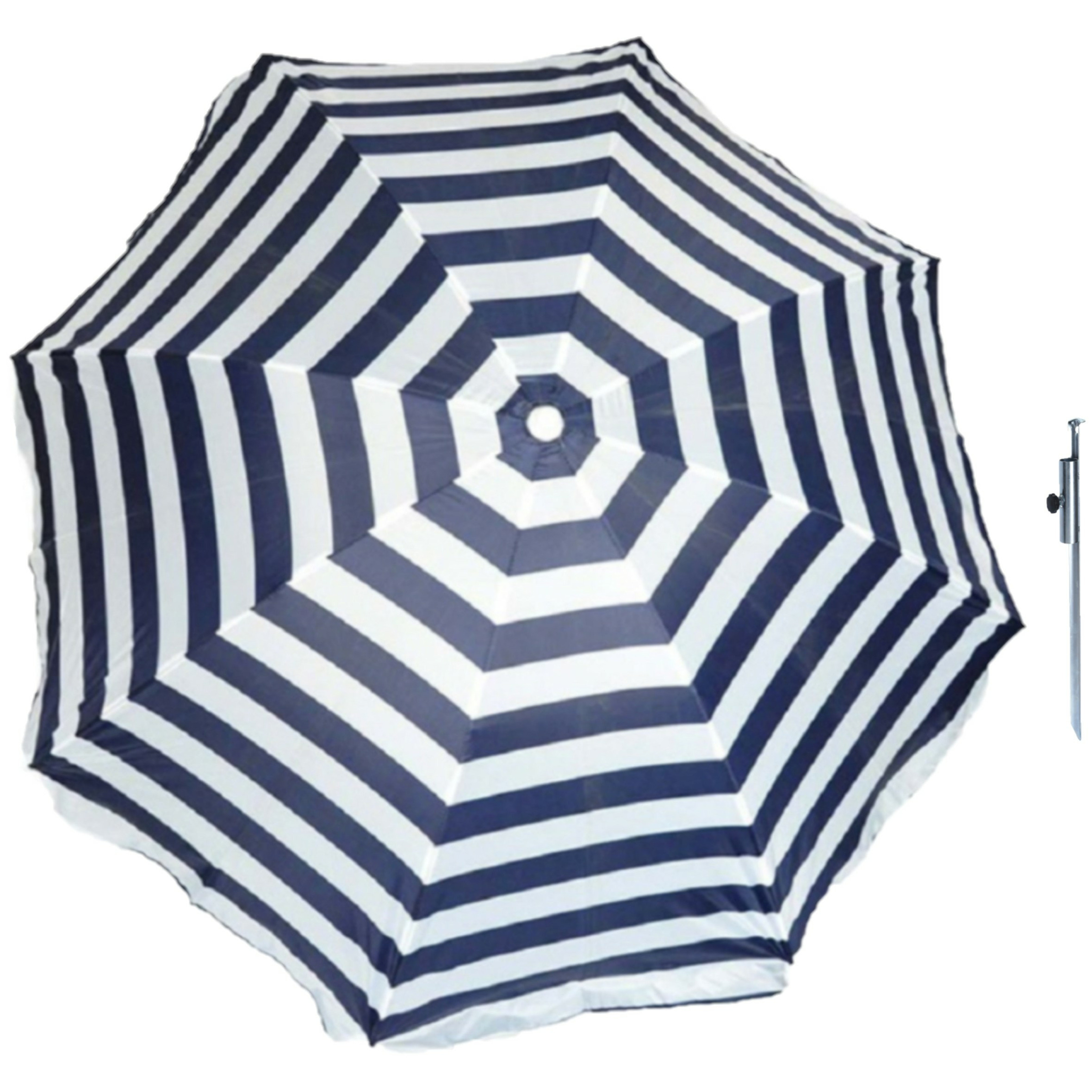 Parasol blauw-wit D180 cm incl. draagtas parasolharing 49 cm