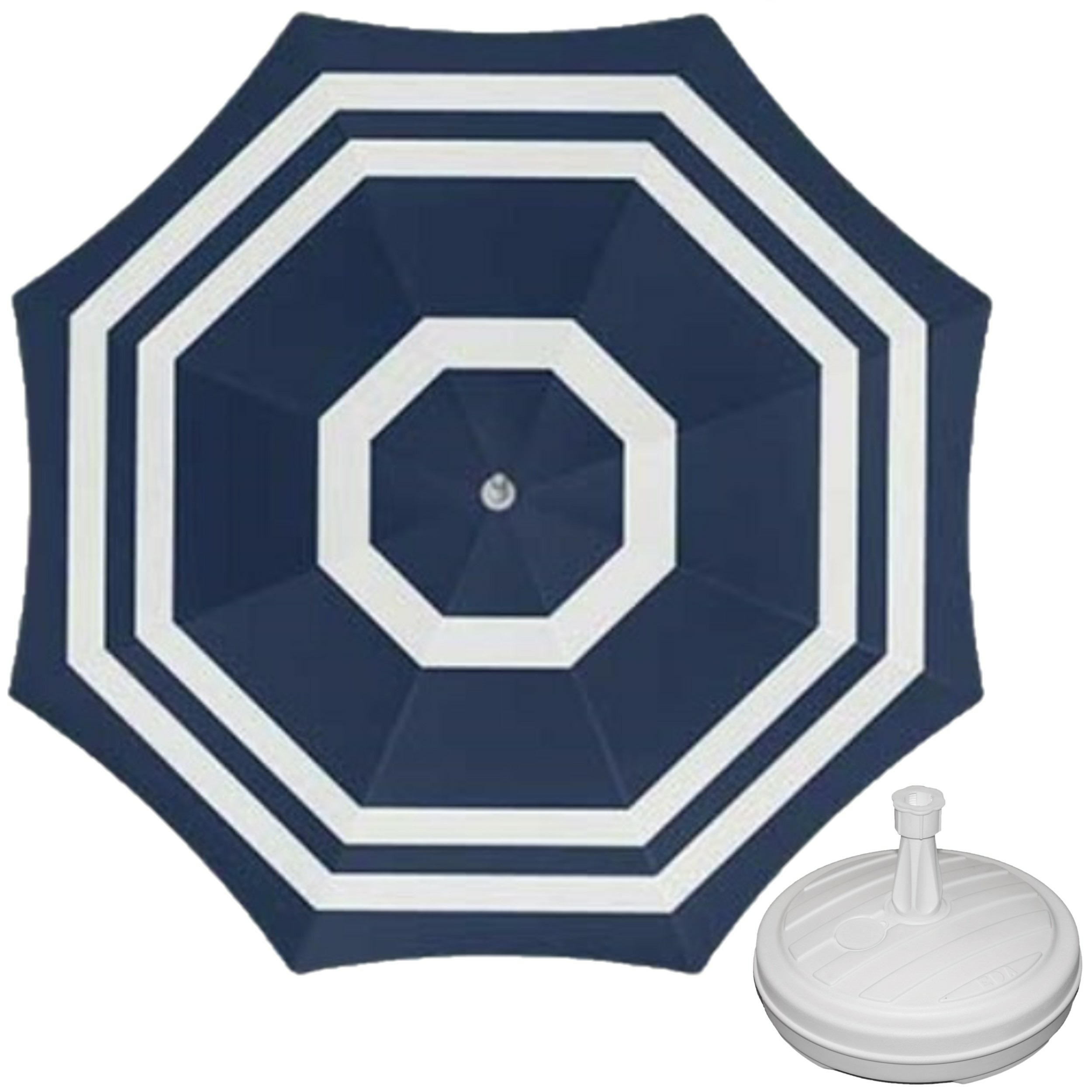Parasol blauw-wit D180 cm incl. draagtas parasolvoet 42 cm