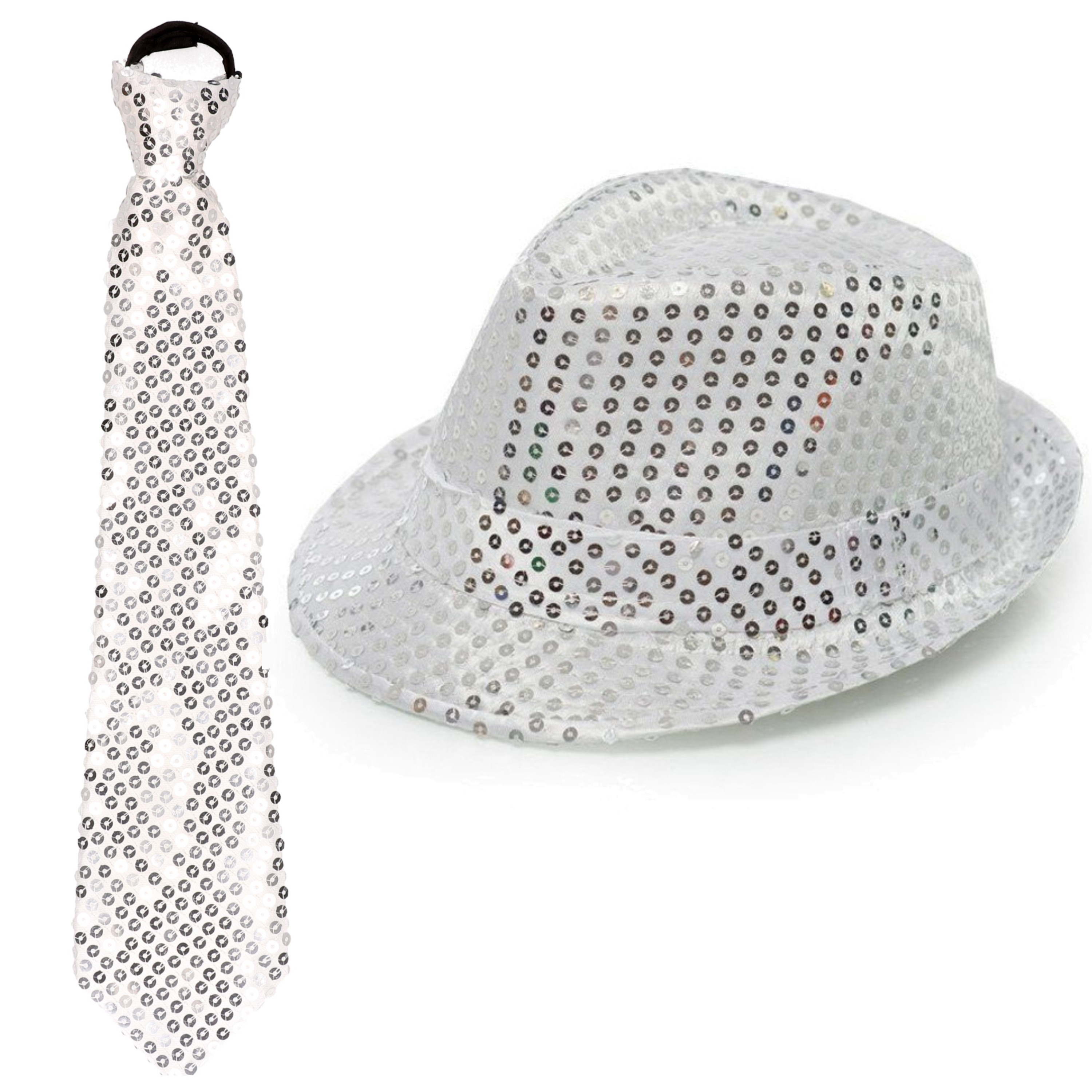 Party verkleed hoedje en stropdas zilver glitters