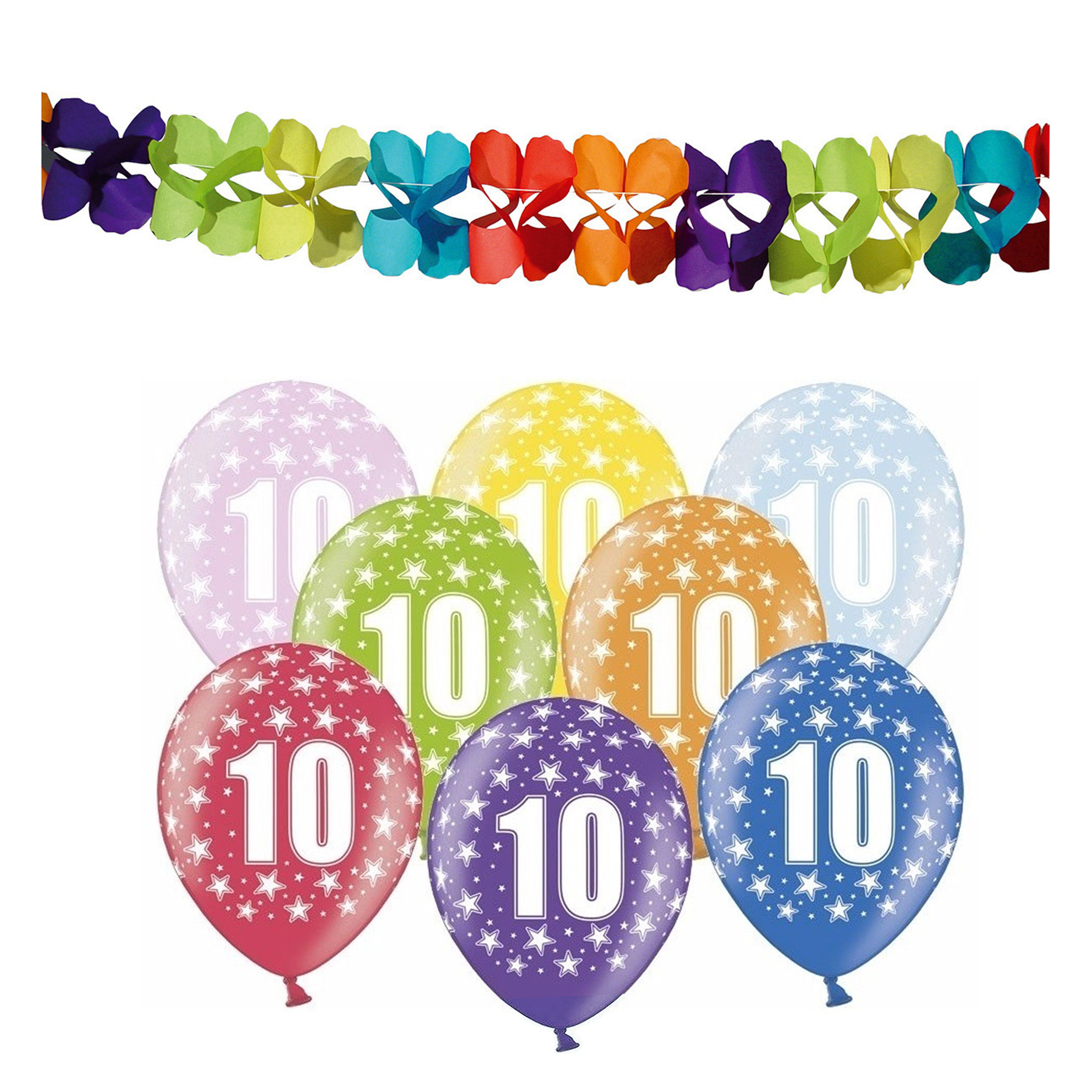 Partydeco 10e jaar verjaardag feestversiering set - Ballonnen en slingers -