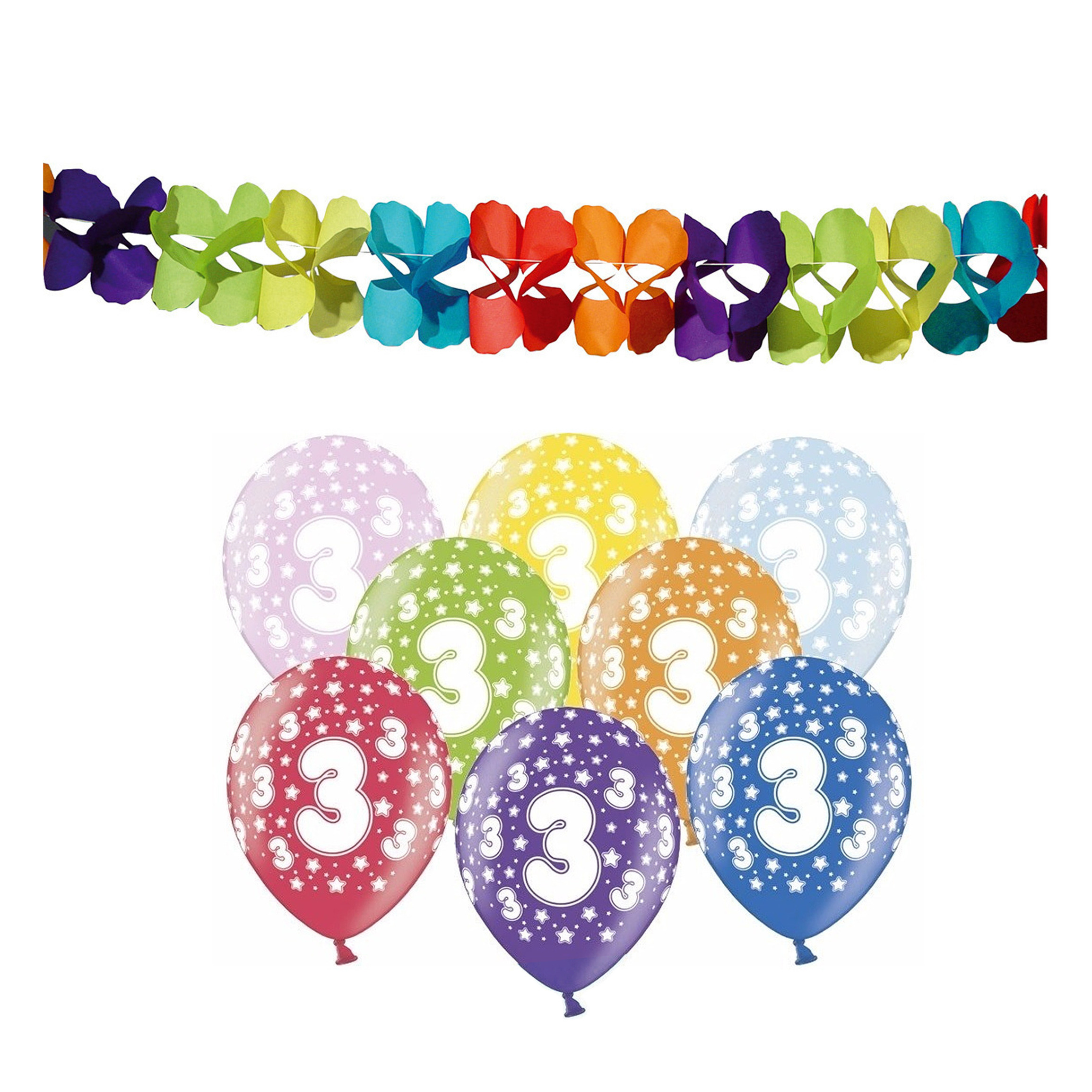 Partydeco 3e jaar verjaardag feestversiering set - Ballonnen en slingers -