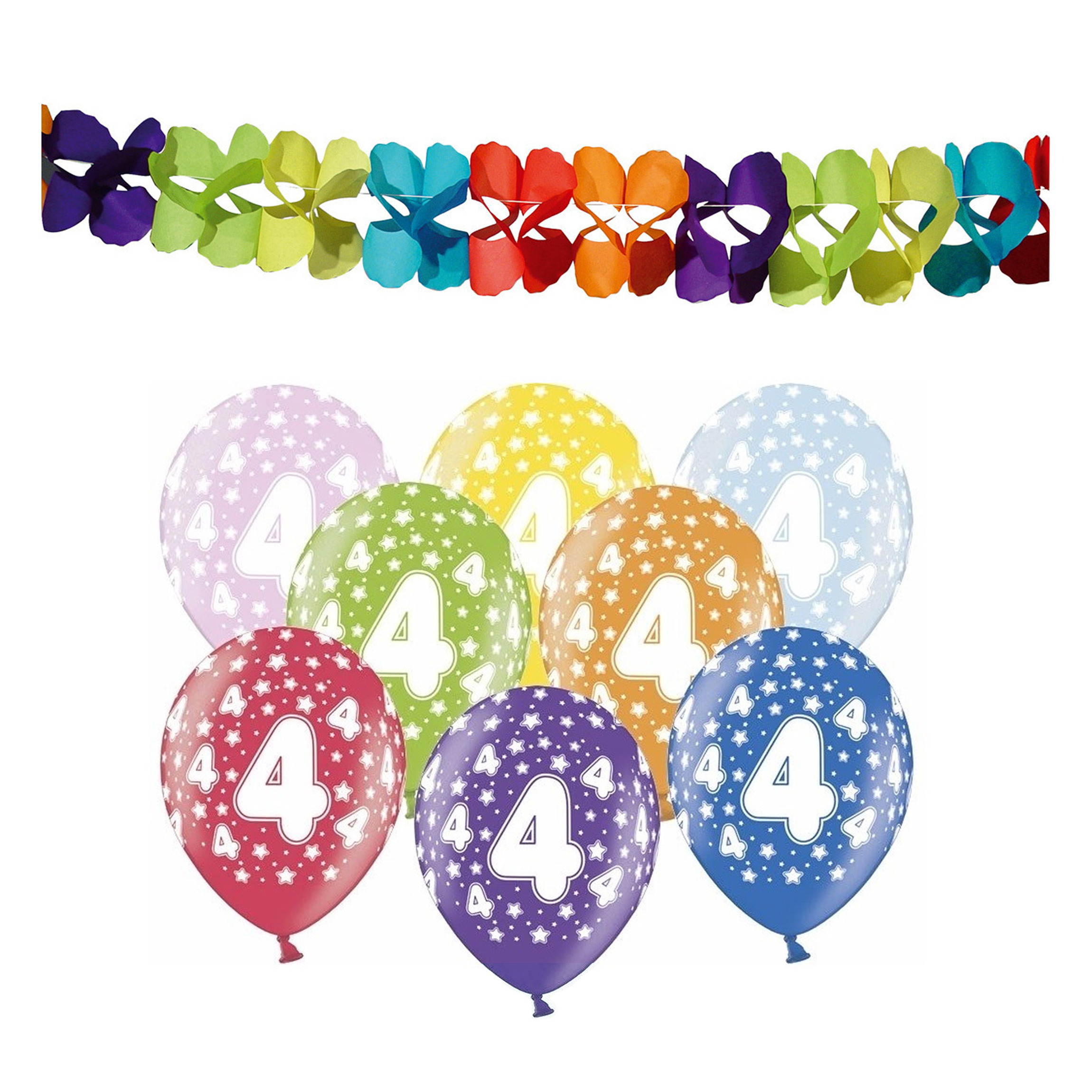 Partydeco 4e jaar verjaardag feestversiering set - Ballonnen en slingers