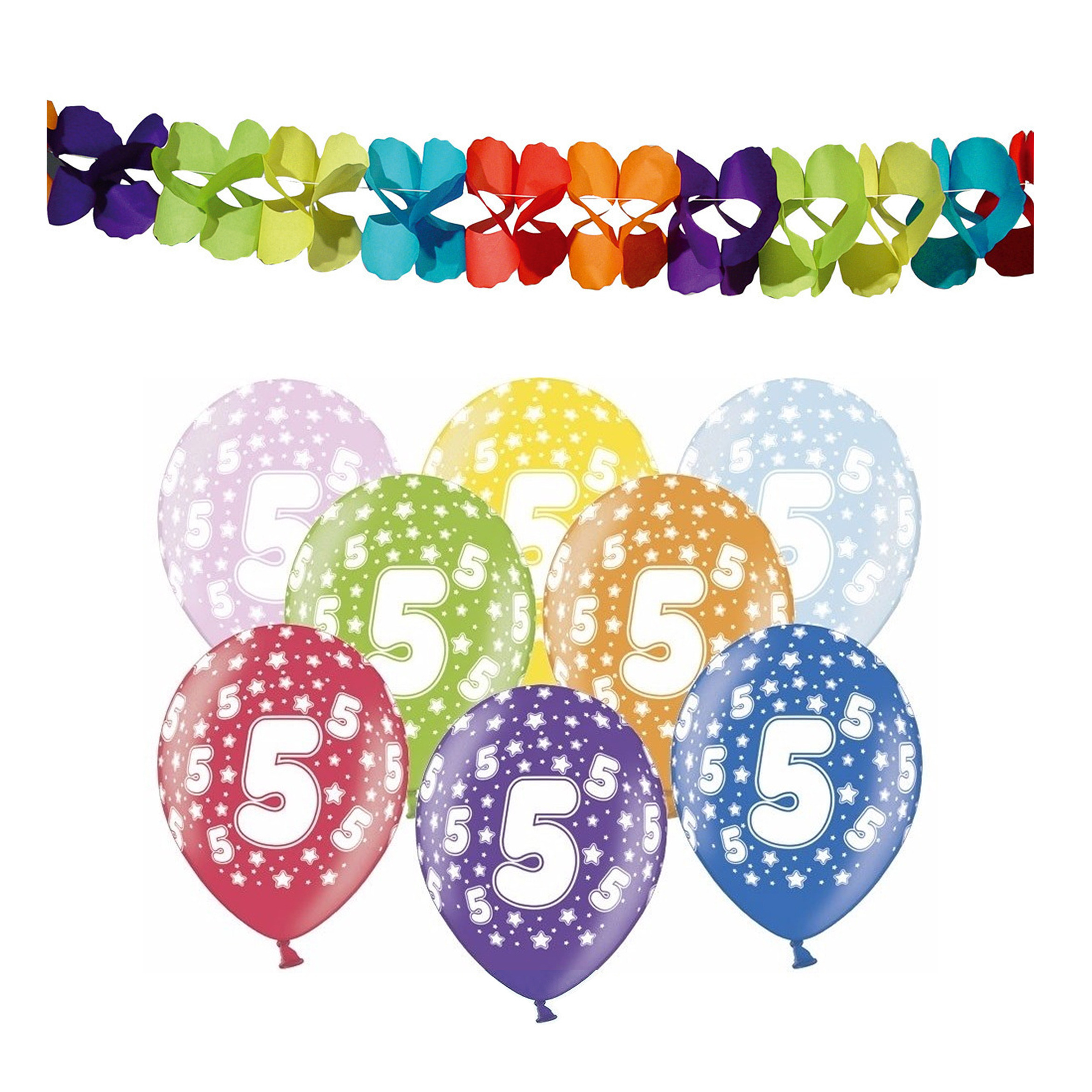 Partydeco 5e jaar verjaardag feestversiering set Ballonnen en slingers
