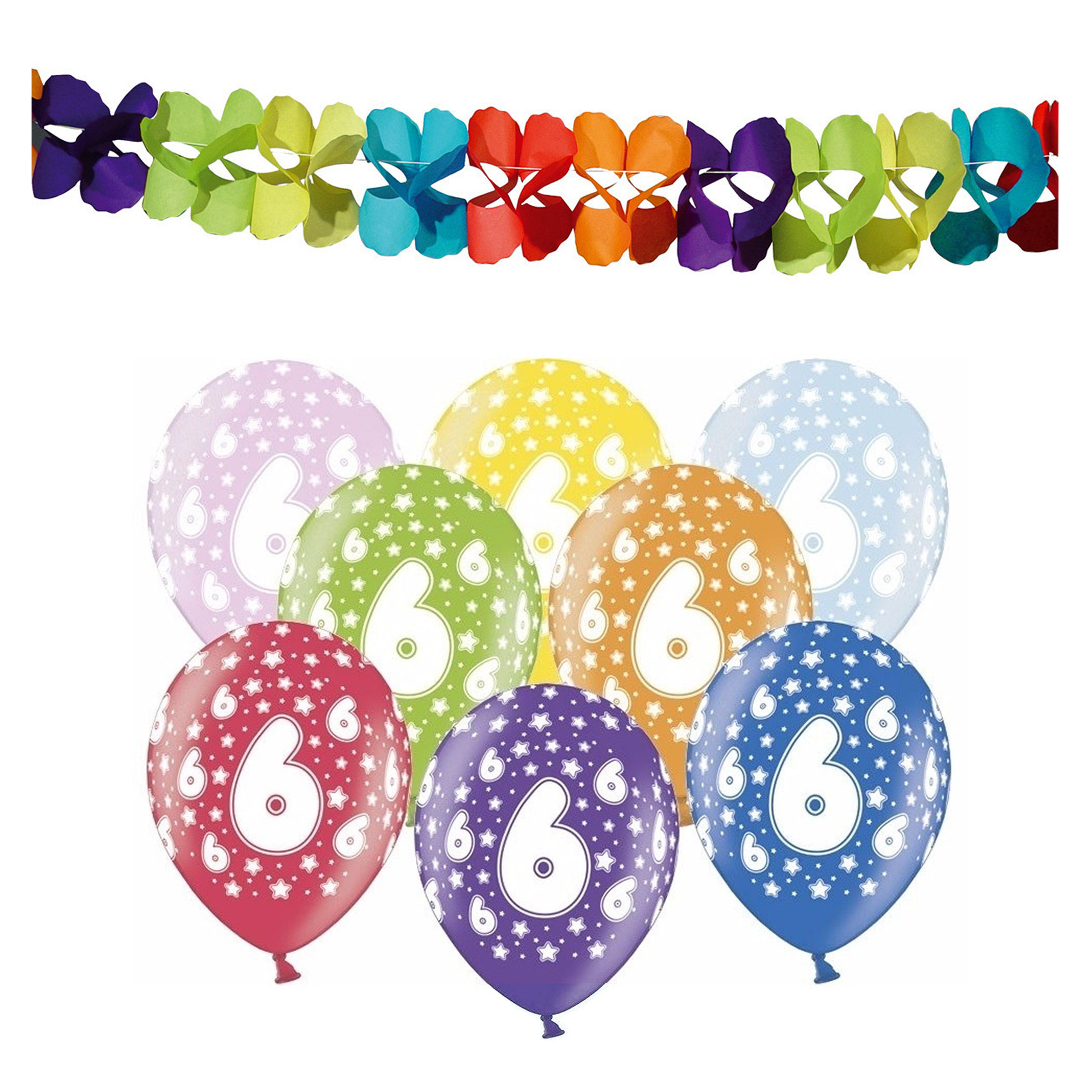 Partydeco 6e jaar verjaardag feestversiering set - Ballonnen en slingers -