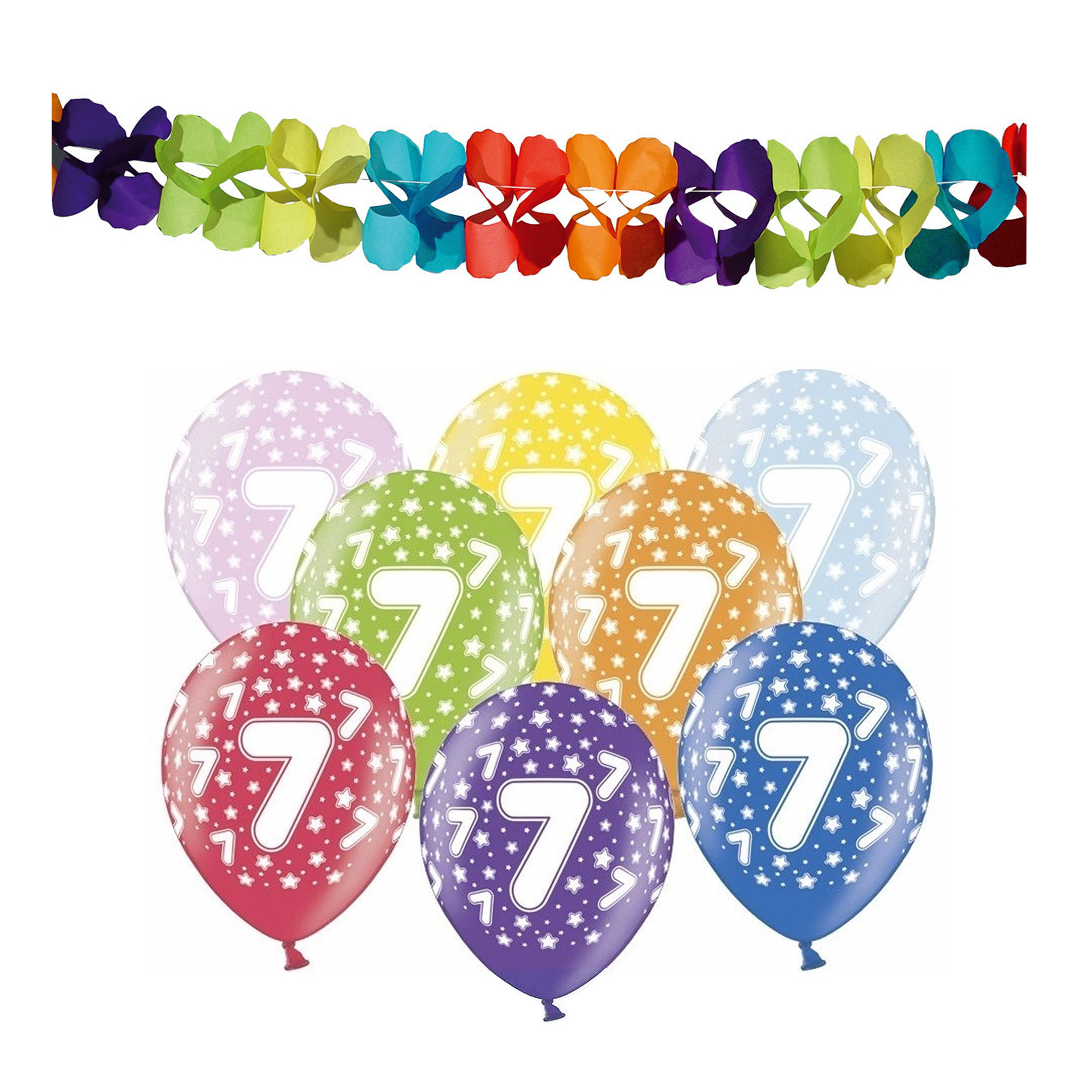 Partydeco 7e jaar verjaardag feestversiering set Ballonnen en slingers