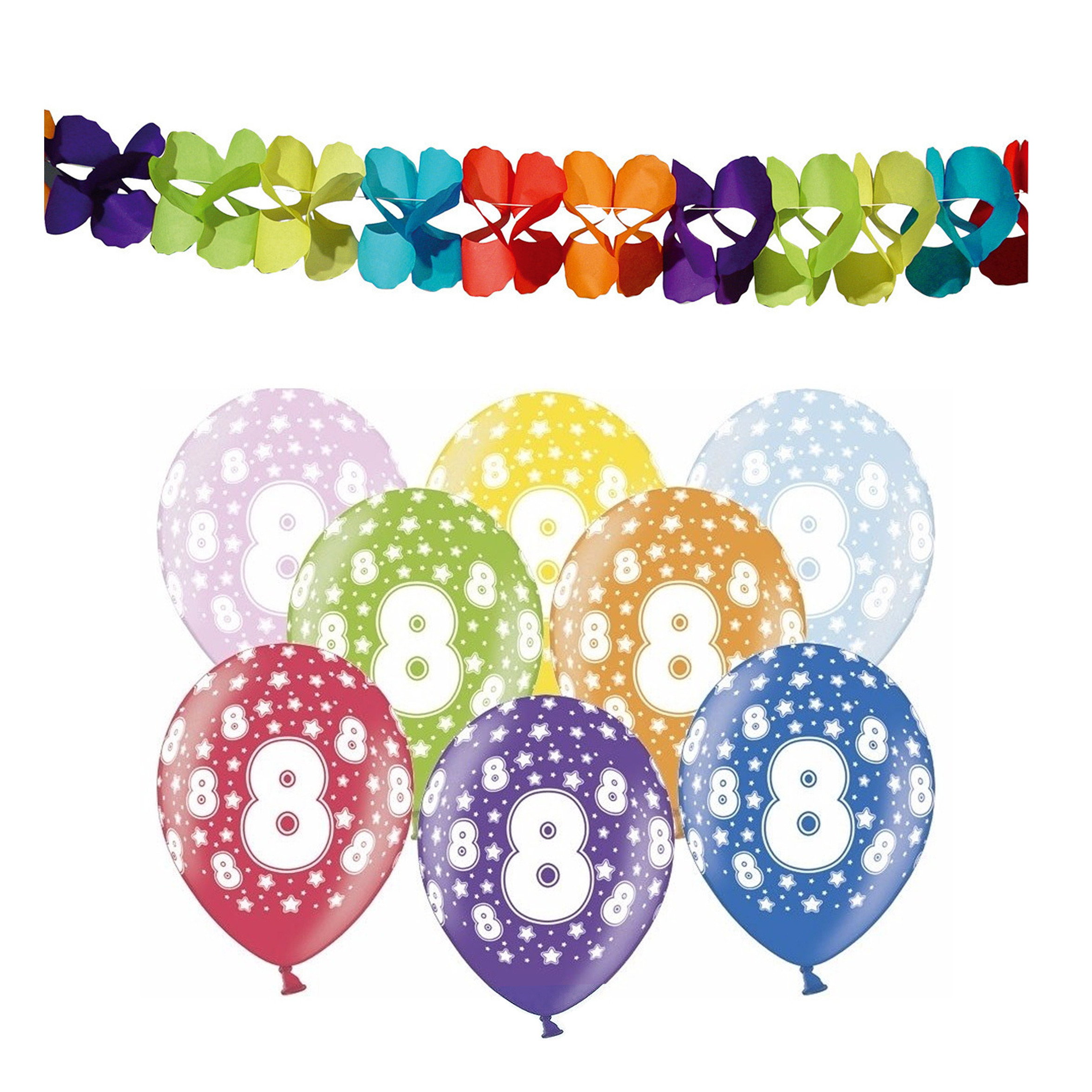 Partydeco 8e jaar verjaardag feestversiering set - Ballonnen en slingers