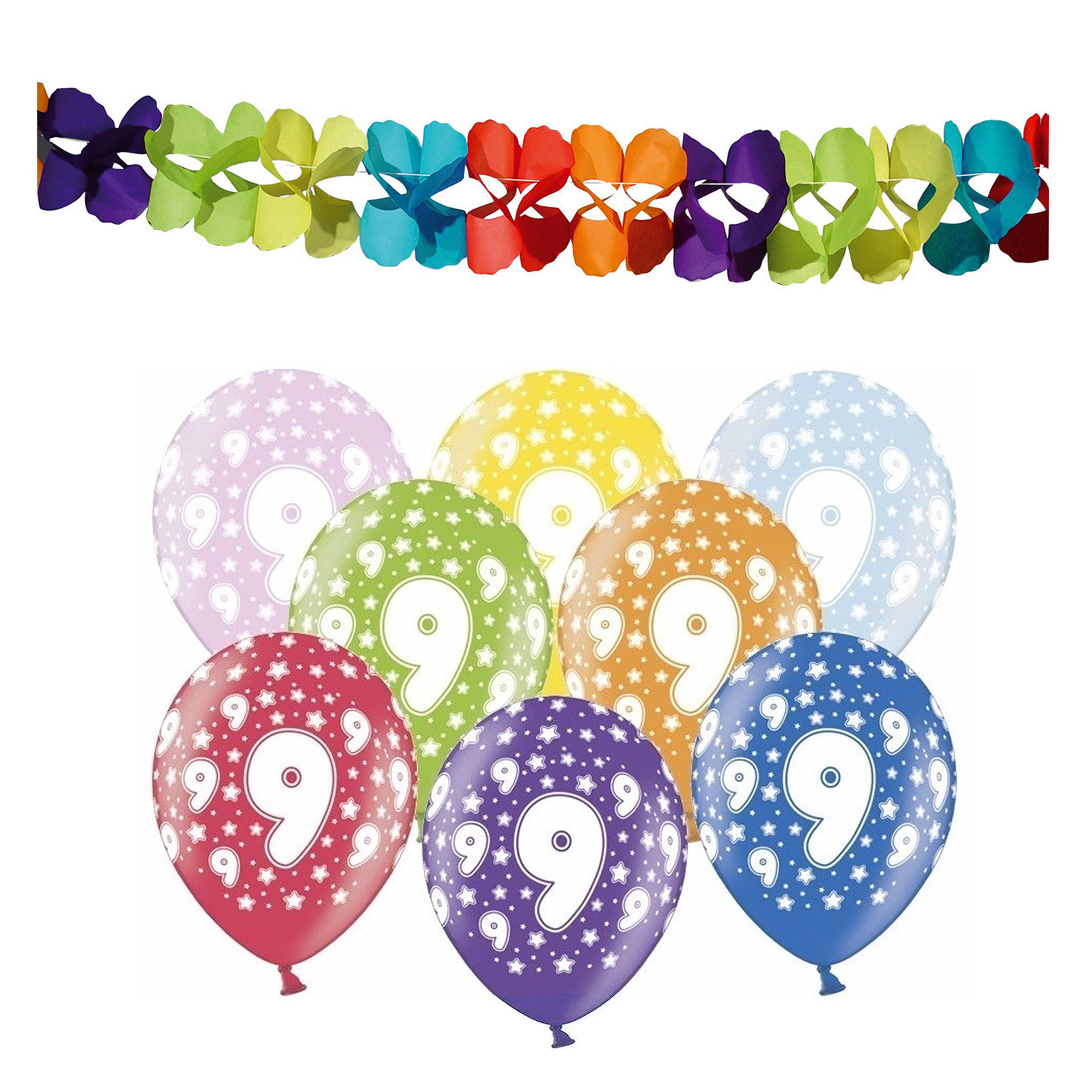Partydeco 9e jaar verjaardag feestversiering set Ballonnen en slingers